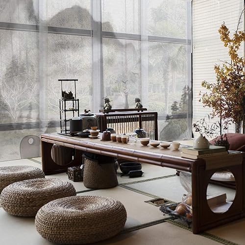 Miniatura 3 de GoDear Design cortina de panel deslizante ajustable de lujo sheer 45.8"- 86" de ancho x 96" de alto, riel extensible, tela tejida natural que