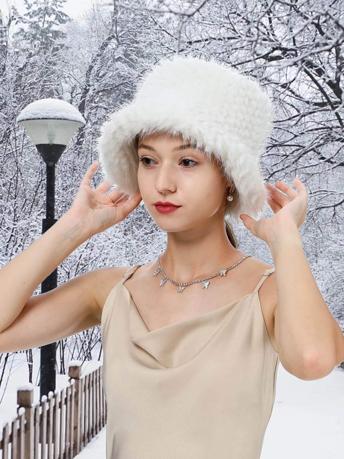 Women's Faux Fur Bucket Hat Teddy Style Cloche Hat Winter Furry Warm Fisherman Cap - Image 6