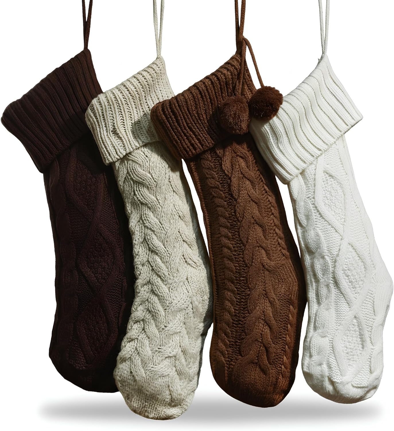 Shyyween 4 Pack Cable Knit Christmas Stockings 18 Inch Farmhouse Large Rustic Neutral Knitted Stockings Ornaments Hanging Xmas Decorations for Family Holiday Party Decor(Elegant Style)