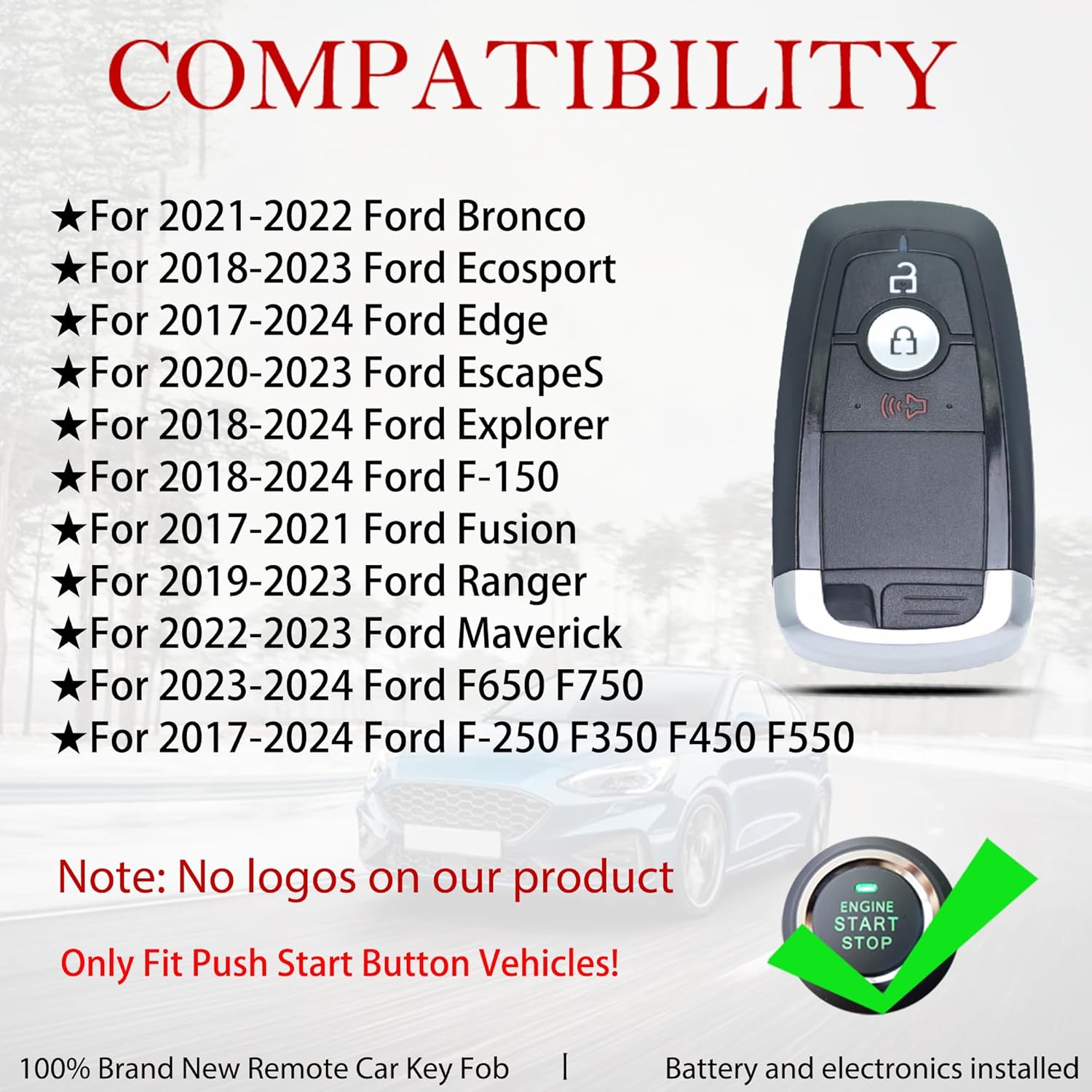 MechanMagic Smart Key Fob Replacement Fits for Ford Ecosport Edge Exploere Escape Fusion F150 2018 2019 2020 2021 2022 2023 Keyless Entry Remote Control M3N-A2C93142300 164-R8163 3 Button 315MHz