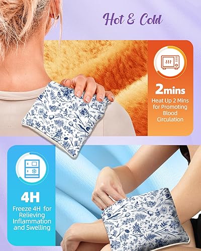 Miniatura 4 de Swooflia Almohadilla térmica para microondas para compresas frías y calientes, bolsas de semillas de lino de lavanda, paquete caliente para terapia