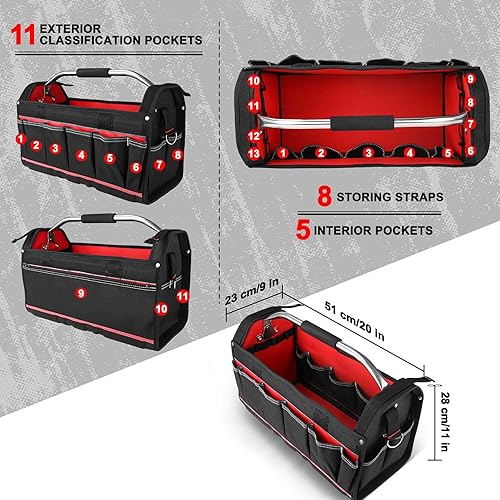 Miniatura 4 de HAUTMEC HT0296 - Bolsa de herramientas resistente de 20 pulgadas con cubierta transparente impermeable, bolsa de herramientas grande con mango