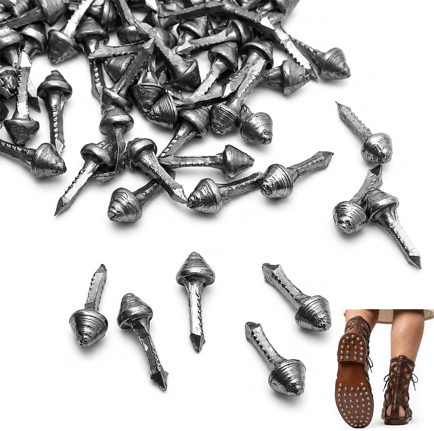 Hob Nails Hand Forged Solid Iron Fully Functional Antique Medieval Historical Accessory for Shoes Natural Finish Set of 100 Nails