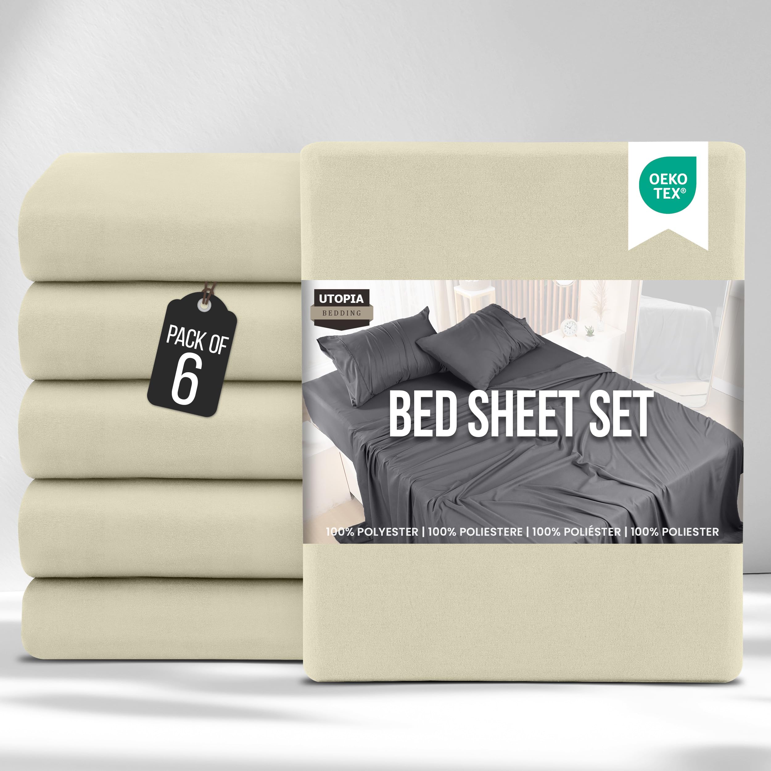 Utopia Bedding Bed Sheets Set Bulk Pack of 6 (King, Ivory) – Fitted Sheet, Flat Sheet with Pillow cases 50x75 – Wrinkle, Shrinkage & Fade Resistant – Soft Brushed Polyester Microfiber Fabric — image 1