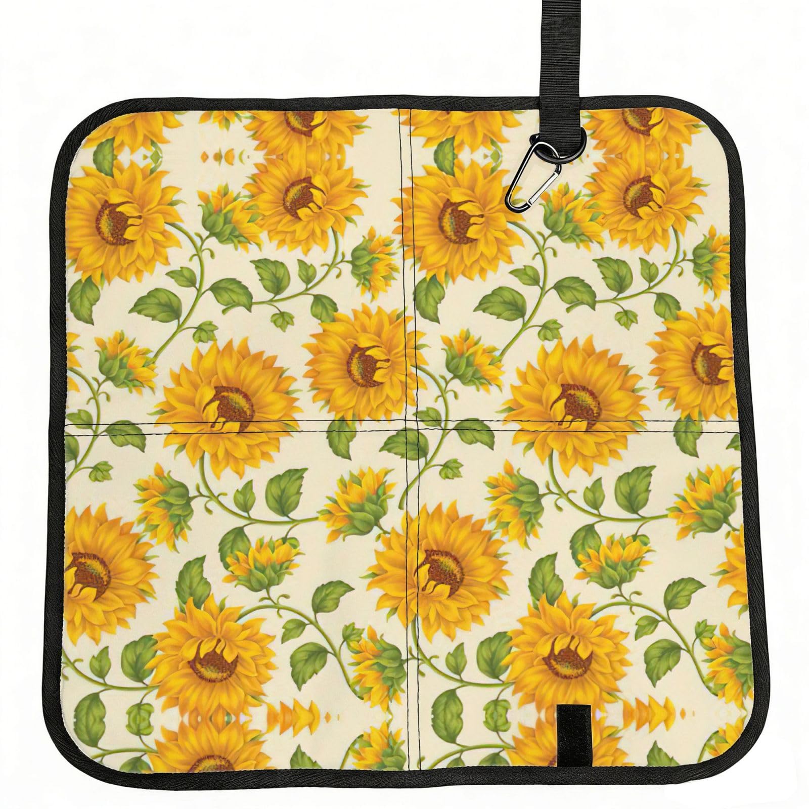 eeprty Beautiful Yellow Sunflower Printed Portable Seat Cushion Strap, Foldable Pad for Stadium Bleachers Hiking Travel