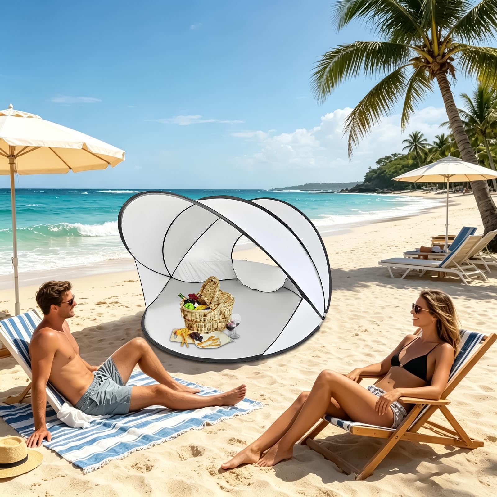 Strandzelt, Sonnenschutz, 130 x 130 x 100 cm, sofort aufgebaut, faltbar, Sommer-Campinghütte, für 2–3 Personen, Wandern, Angeln, Abenteuer, Garten, Rasen, Park, Hinterhof