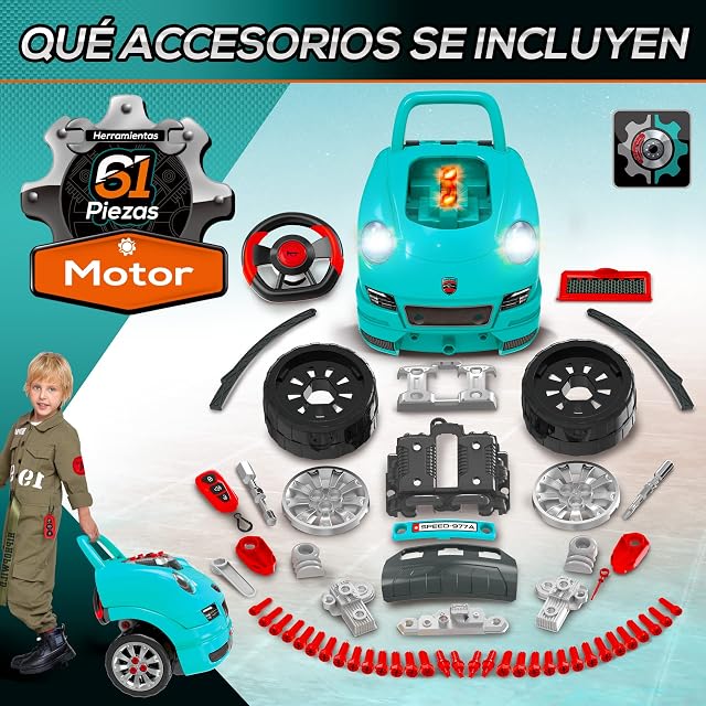 Foto 5 de 8 de HOMCOM Motor de Camión para Niños de +3 Años 61 Piezas 40x39x47 cm Turquesa