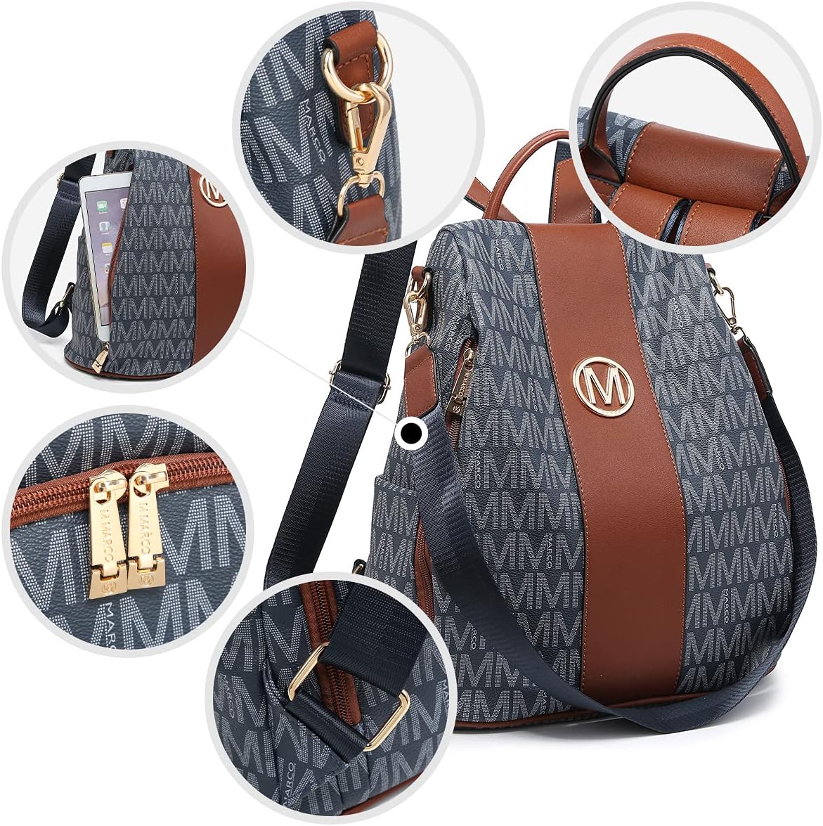 MKP COLLECTION Women Fashion Backpack Purse Multi Pockets Anti-Theft Rucksack Travel Shoulder Bag Handbag Set 2pcs