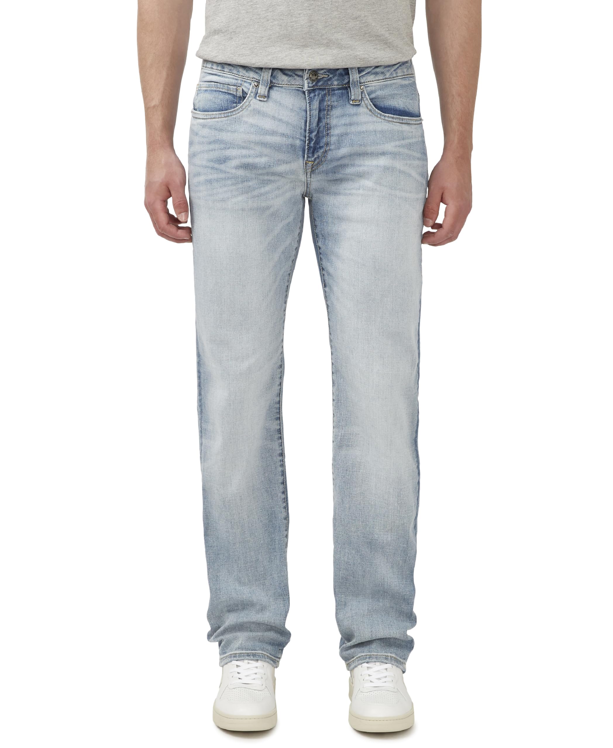 Buffalo David Bitton Men's Straight Six Jeans, Crinkled Mid Blue, 32 30