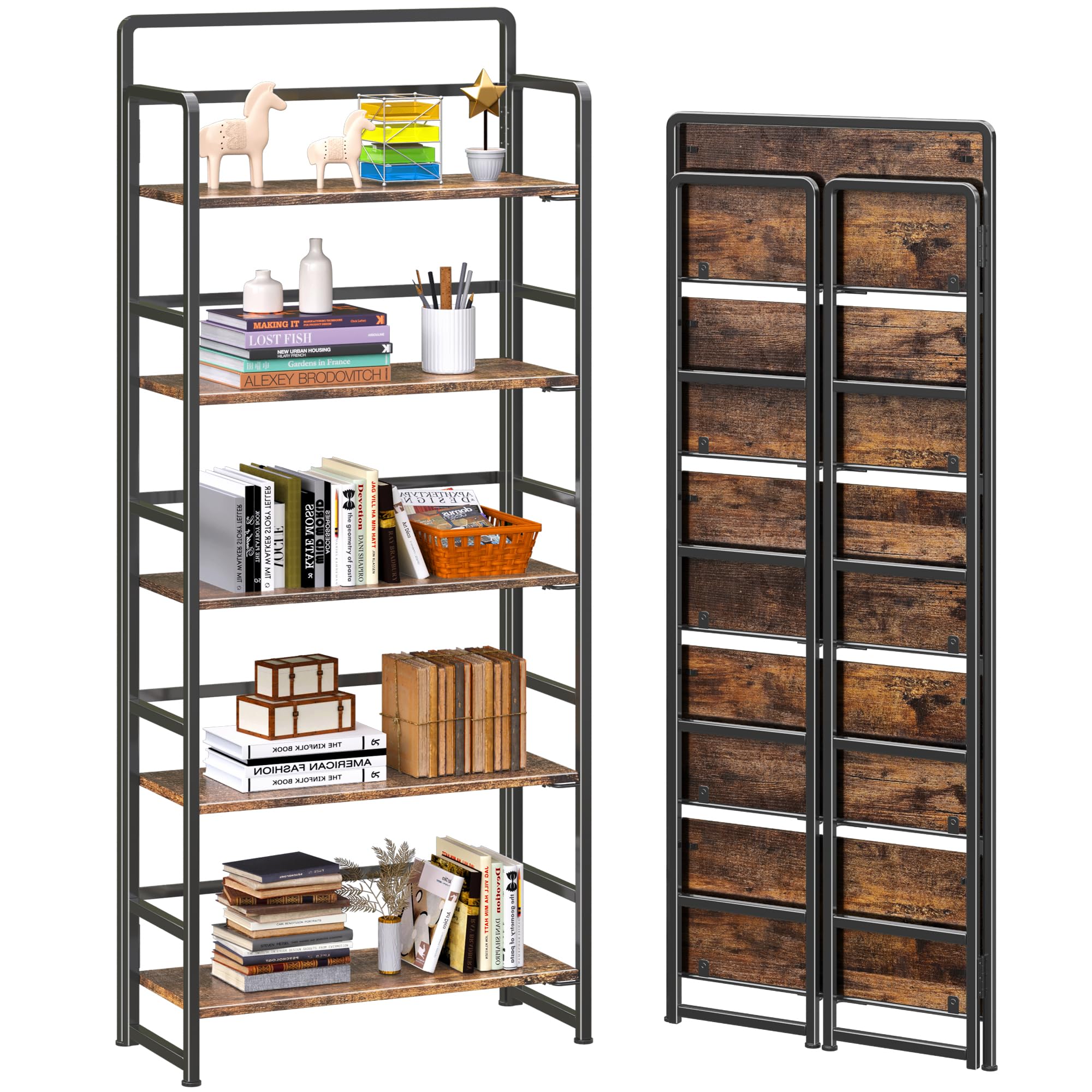 Amazon.com: 4NM No Assembly 5 Tiers Folding Bookshelf Storage
