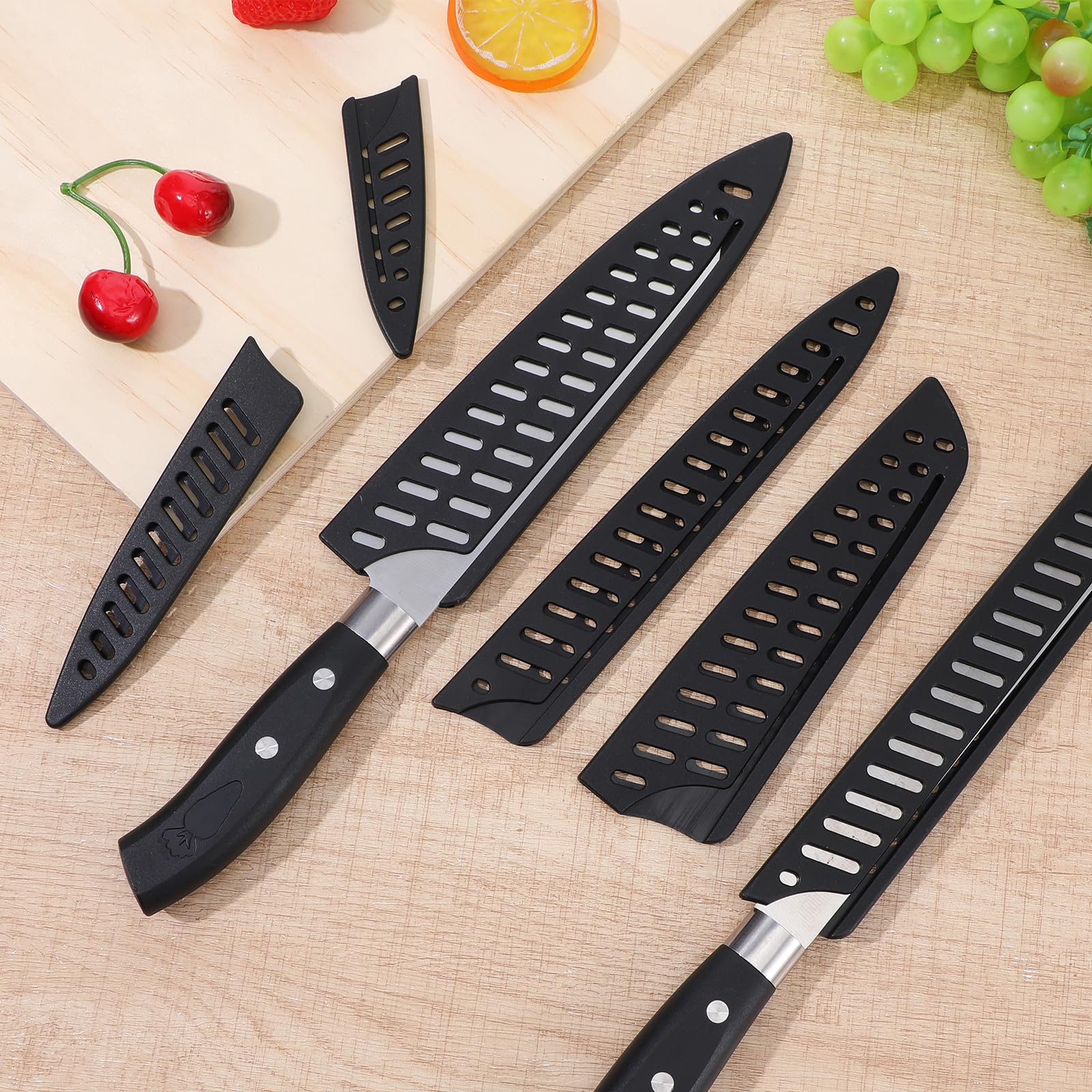 6 Stück Messerschutzhülle Set Schwarz Messerschutz Universal Messer Messerschutzhülle Kunststoff Messer Schutzhülle Tragbar Klingenschütze Atmungsaktive Messerscheid für Küchenmesser Obstmesser