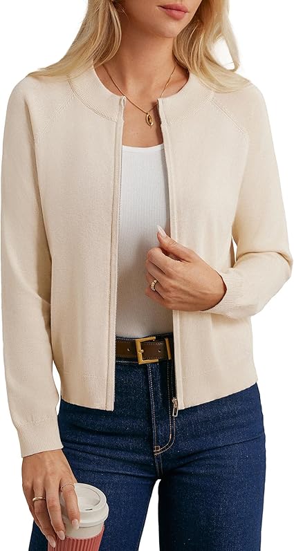 GRACE KARIN Damesvest met ritssluiting, casual gebreide jas, lichte trui met zakken, Abrikoos, XL