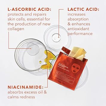 Dr Dennis Gross Vitamin C Lactic Biocellulose Brightening Treatment Mask, Revive Dry, Visibly Damaged Skin, 1 Pack