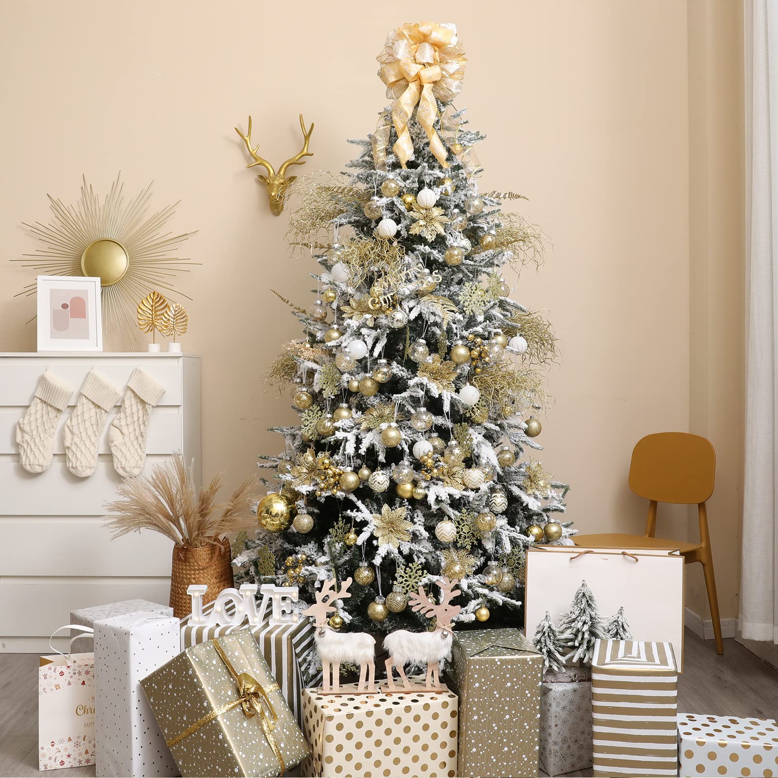 Wironlst Adornos de Bola de Navidad de 2.76 Pulgadas, inastillables, de plástico Transparente, Grandes, para Colgar, Juego de Bolas Decorativas con Relleno Delicado (24 Unidades, Dorado)