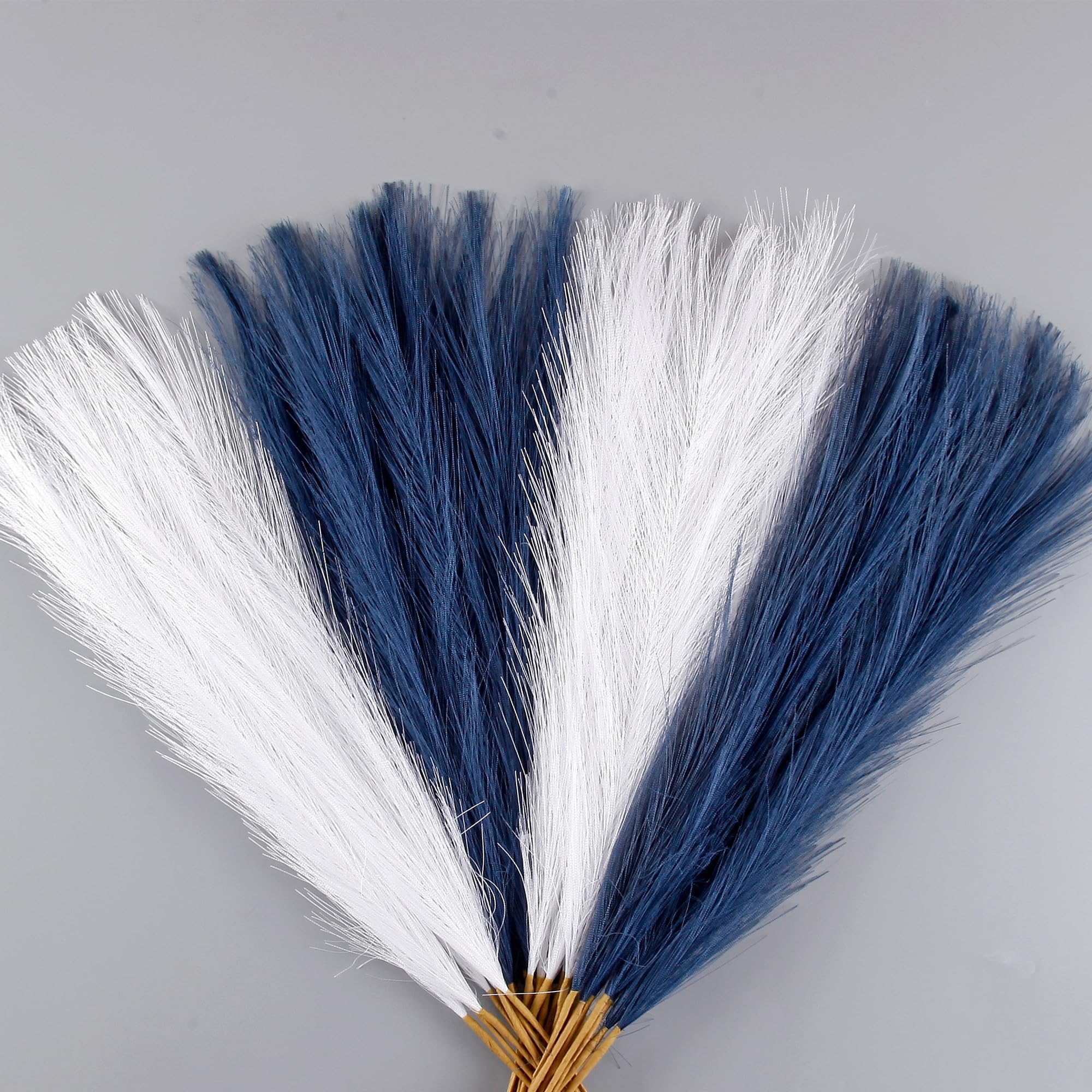 Blue and White Pampas Grass Decor, 30 Pcs 17" Faux Pampas Grass Short Decor, Pompas Grass Flower Arrangement and Vase Filler for Boho Home Wedding Decoration