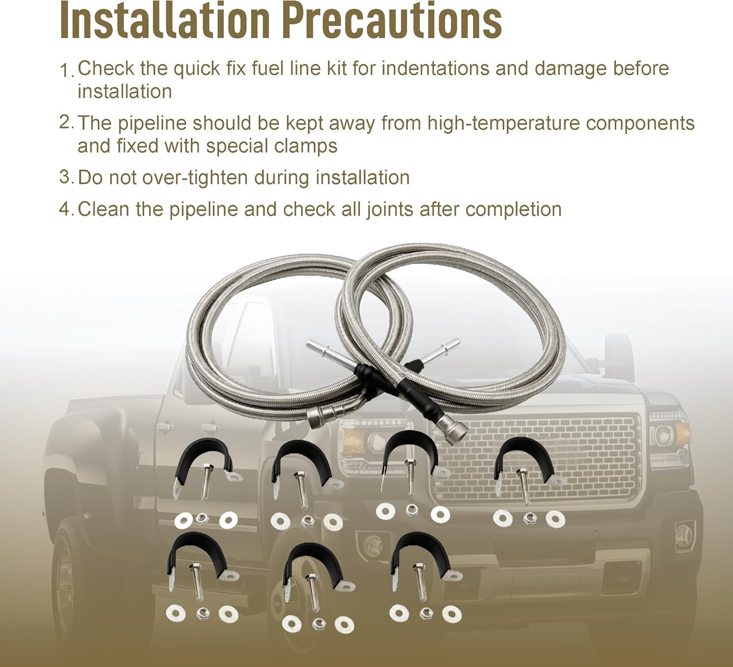 Flexible Stainless Steel Braided Fuel Line Kit Fit for Chevy Chevrolet Silverado 1500 GMC Sierra 1500 Classic 4.8L 5.3L 6.0L V8 2004-2007, Fuel Line Quick Fix Kit Replace 15946187 QFF0004SS 819-875