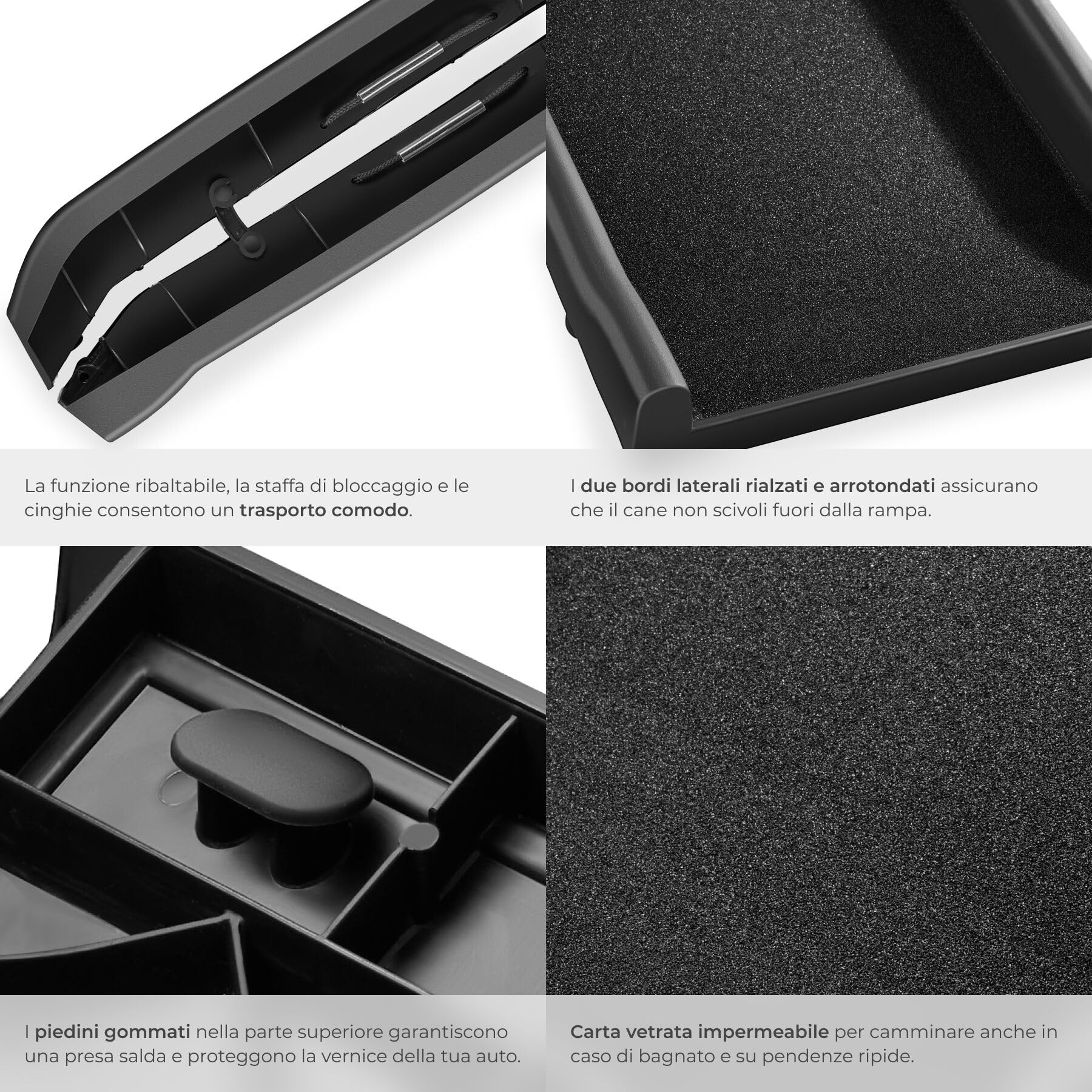 tectake® Rampa per Cani Paw Step, Richiudibile, Antiscivolo per Auto, Pieghevole con Maniglie Trasporto, Supporto fino a 90kg, Pedana per Cani, Rampe per Cani