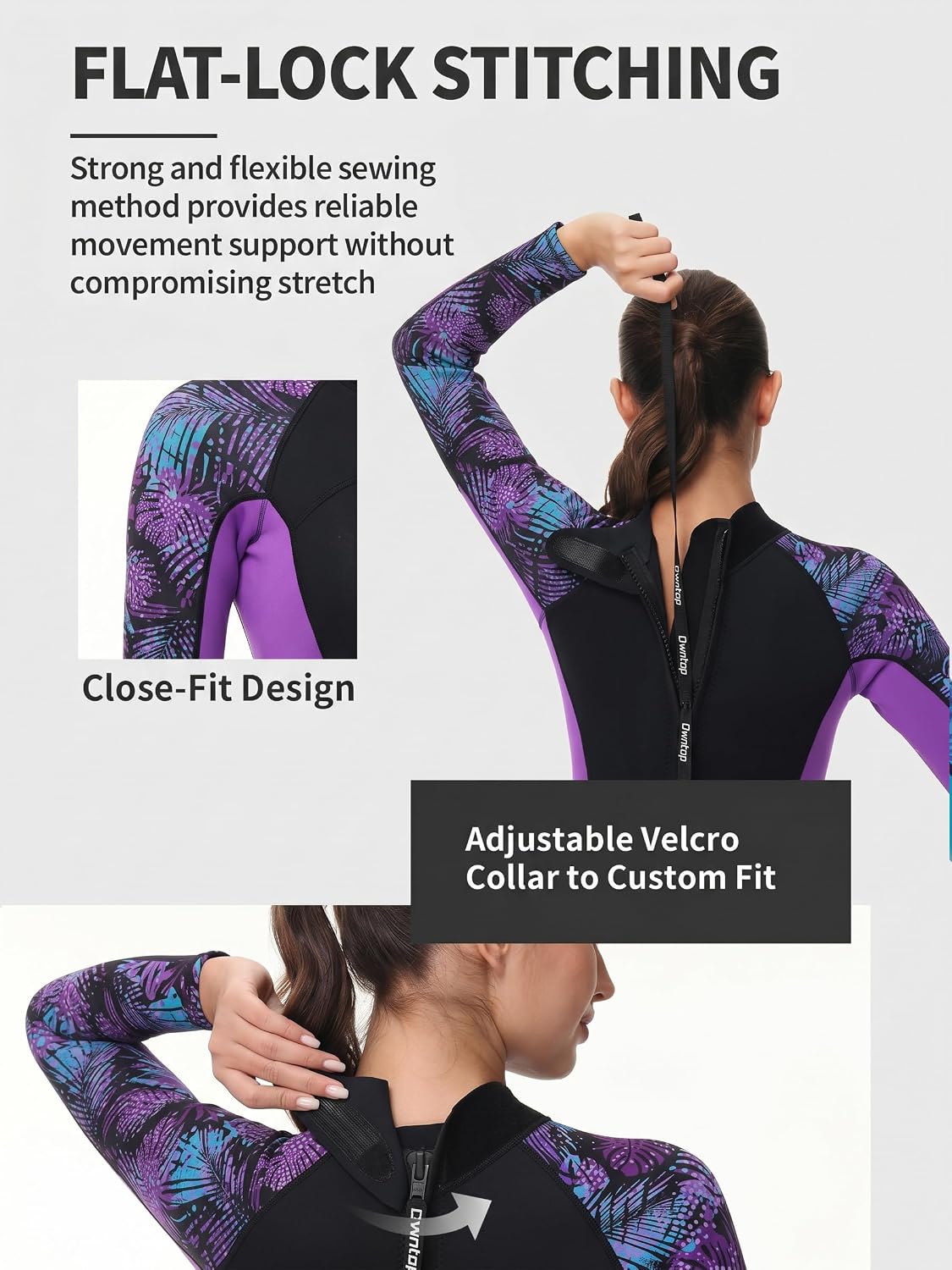 Condition photo showing New/Like New for owntop women wetsuit, 3/2mm scr high stretch neoprene for cold water surfing swimming diving purple large