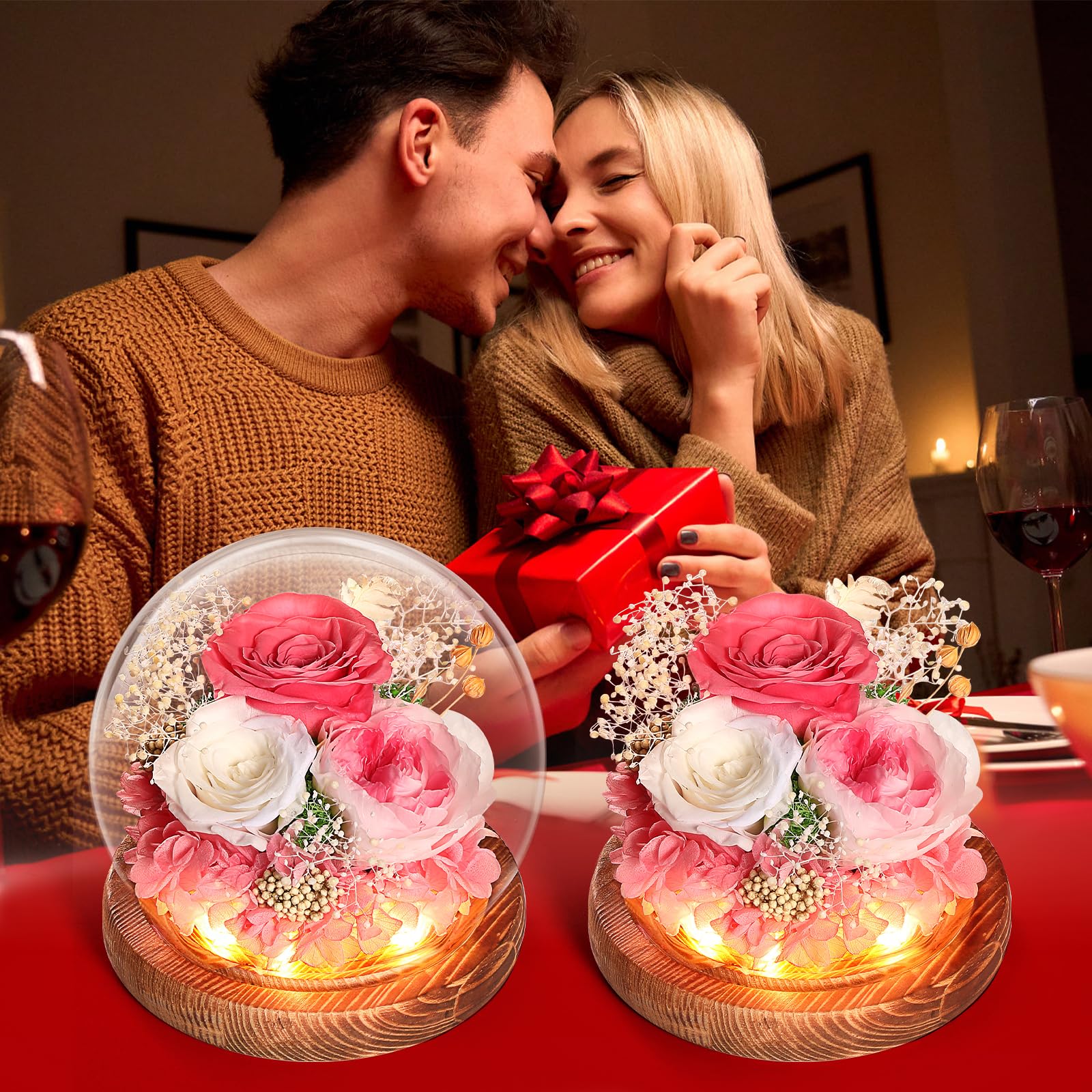 WYRIAZA Rosa Stabilizzata Vera in Vetro, Idee Regalo Donna Mamma Compleanno San Valentino per Lei Natale Festa Della Mamma