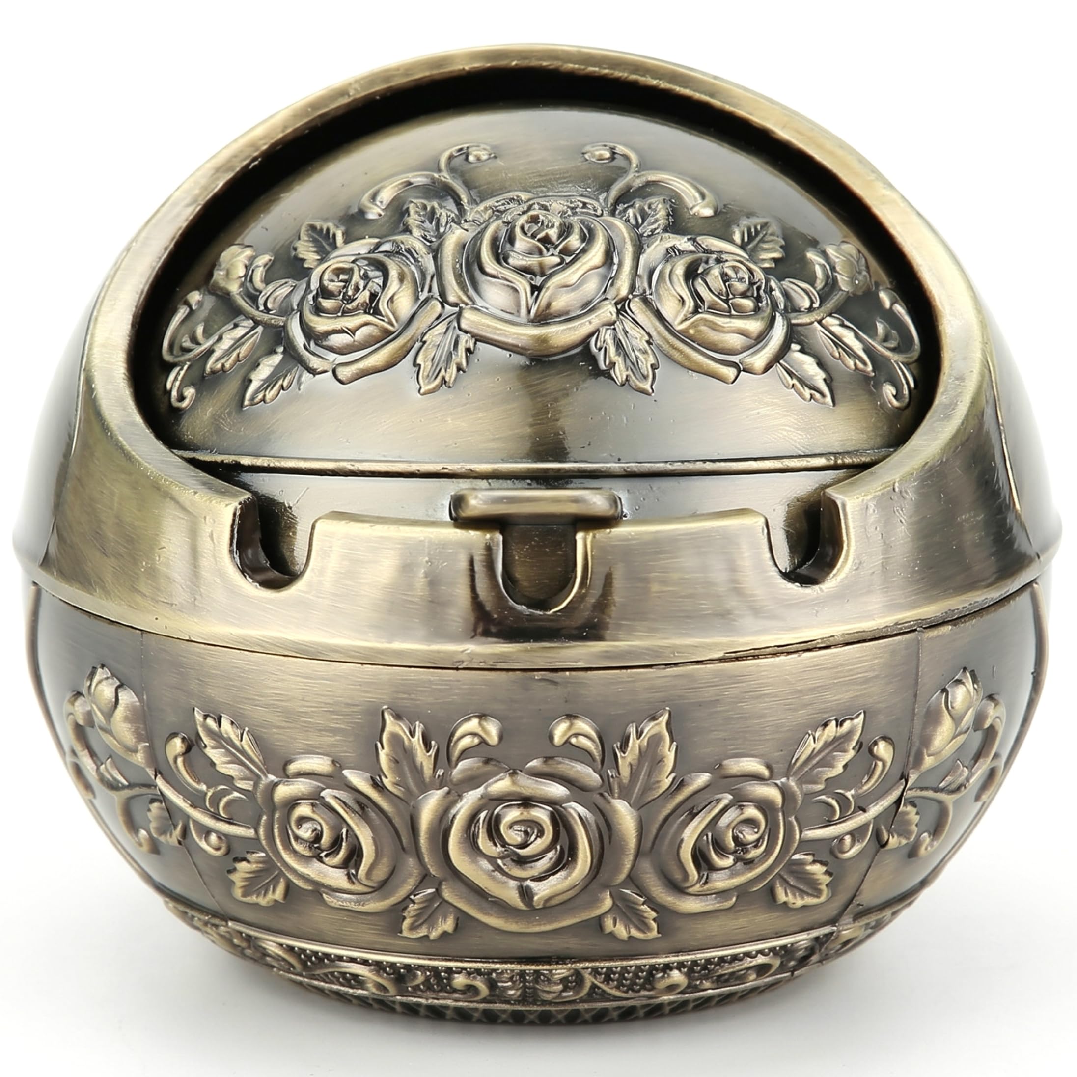 Covered Ashtray with Lid Windproof Outdoor Ashtray, Decorative Vintage Ash Tray for Balcony & Living Room, Bronze