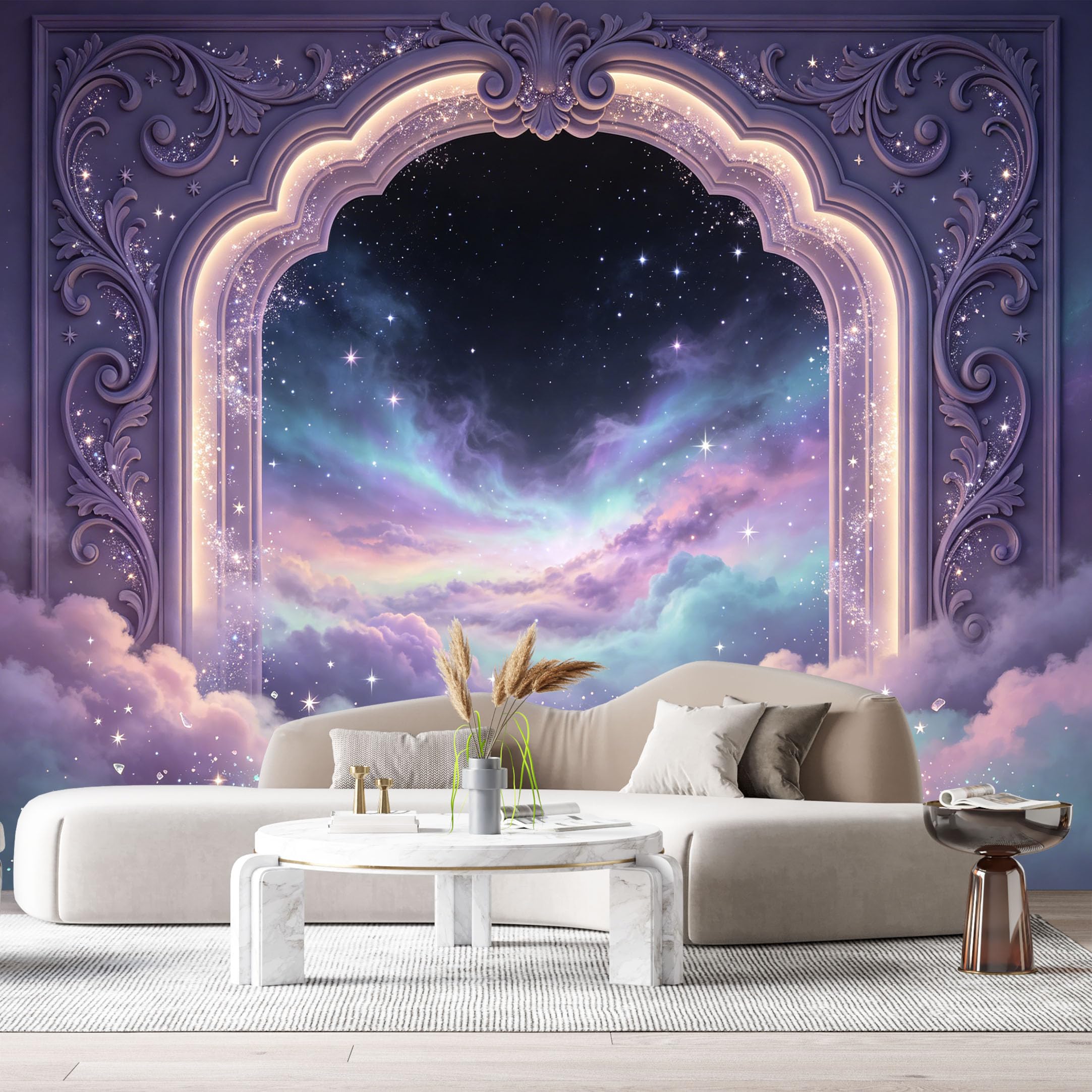 Custom Size Wall Murals Archway Galaxy Starry Sky 3D Trompe L'Oeil SelfAdhesiveWall Fabric Removable Wallpaper Wall Decor for Living Room Bedroom Bathroom