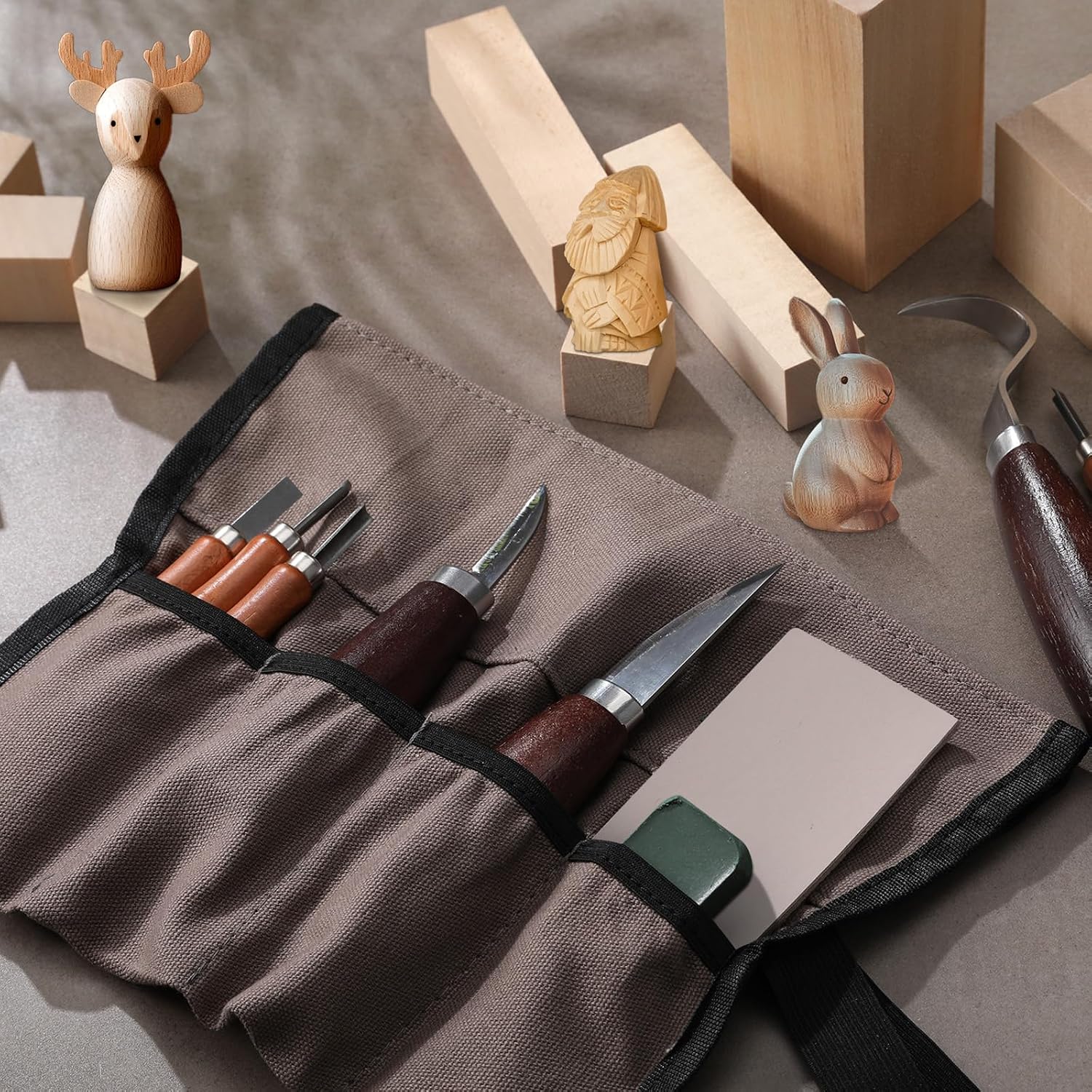 Wood Carving Kit 32 Pcs Wood Carving Tools Includes 20 Pcs Whittling Basswood Blocks 4 Different Sizes with 12 Pcs Whittling Knives kit for Woodworking Beginners Adults Hobby DIY Art Craft