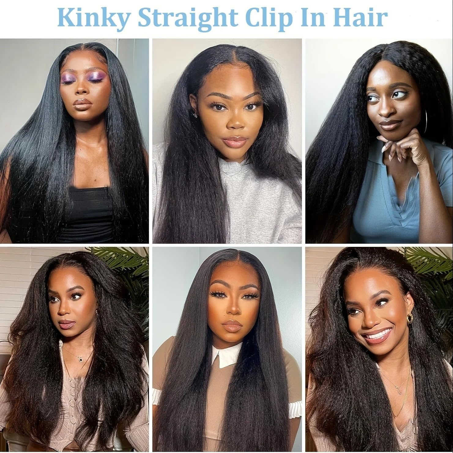 Przedłużanie włosów Kinky Straight Clip in doczepiane włosy Bezszwowe klipsy Prawdziwe ludzkie Naturalne czarne proste Yaki dla czarnych kobiet(22inches 120g)