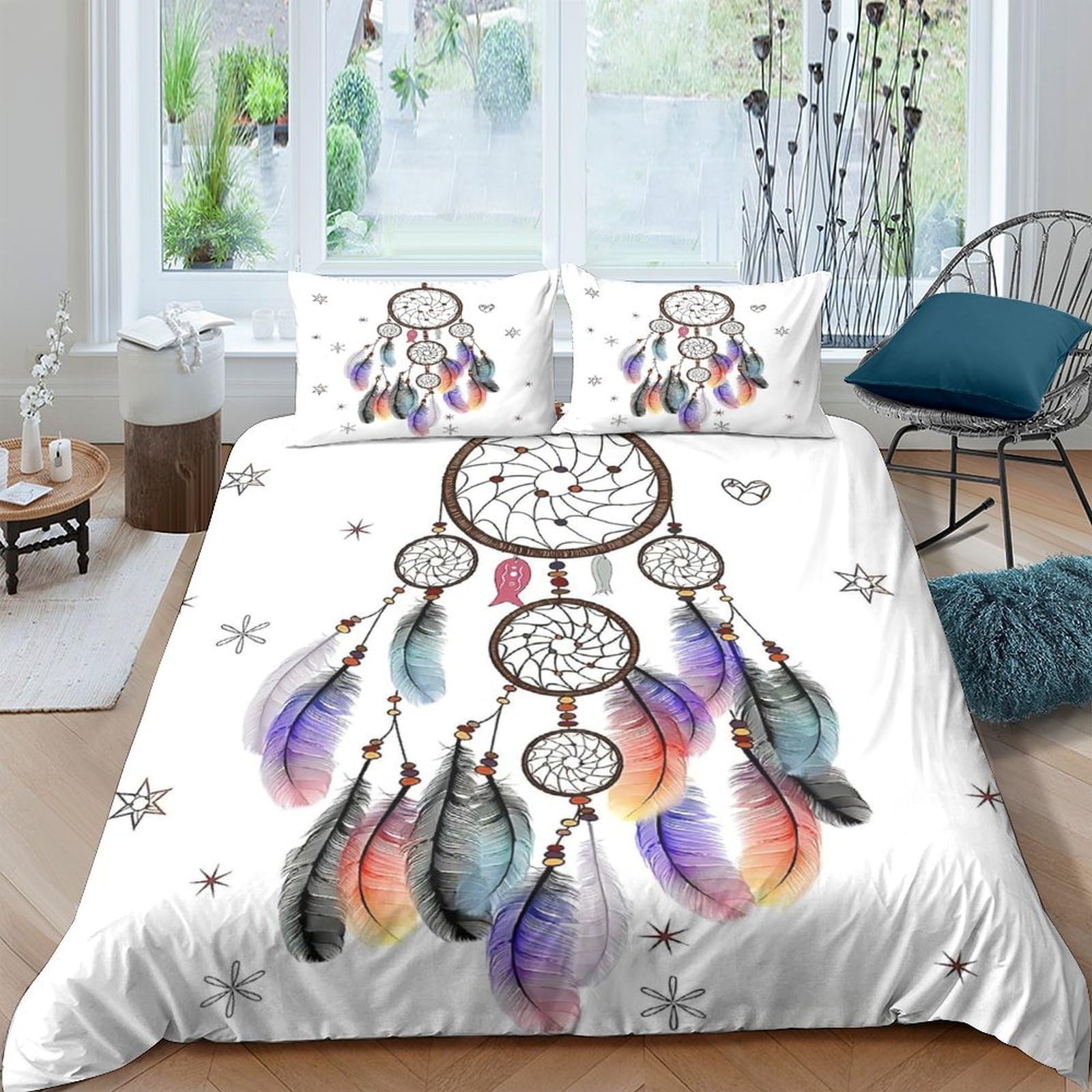 Unrxjzlvm Style-4 Dreamcatcher Print Microfiber Duvet Set Teen Bedding