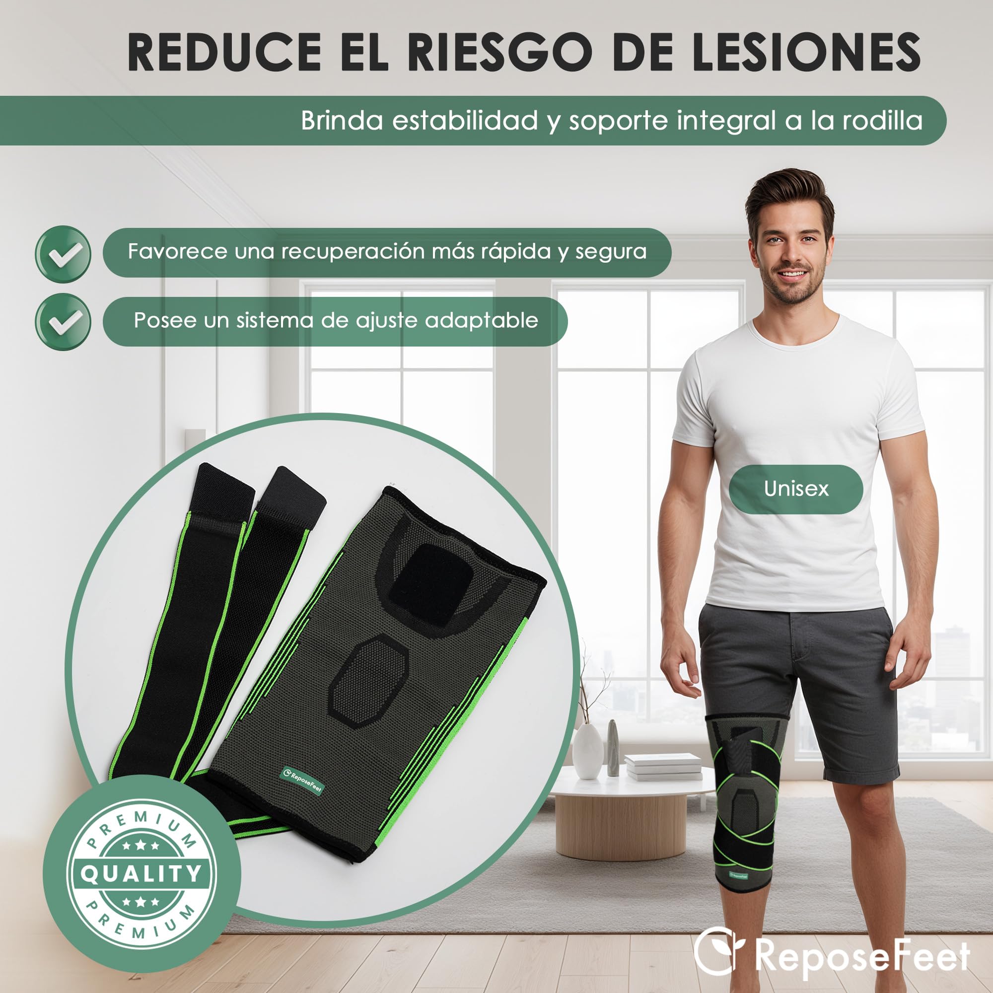 ReposeFeet Rodillera Menisco y Ligamentos – Compresión Estabilizadora Ajustable – Ideal para Deporte, Trabajo y Recuperación – Hombre y Mujer (L) — view 3