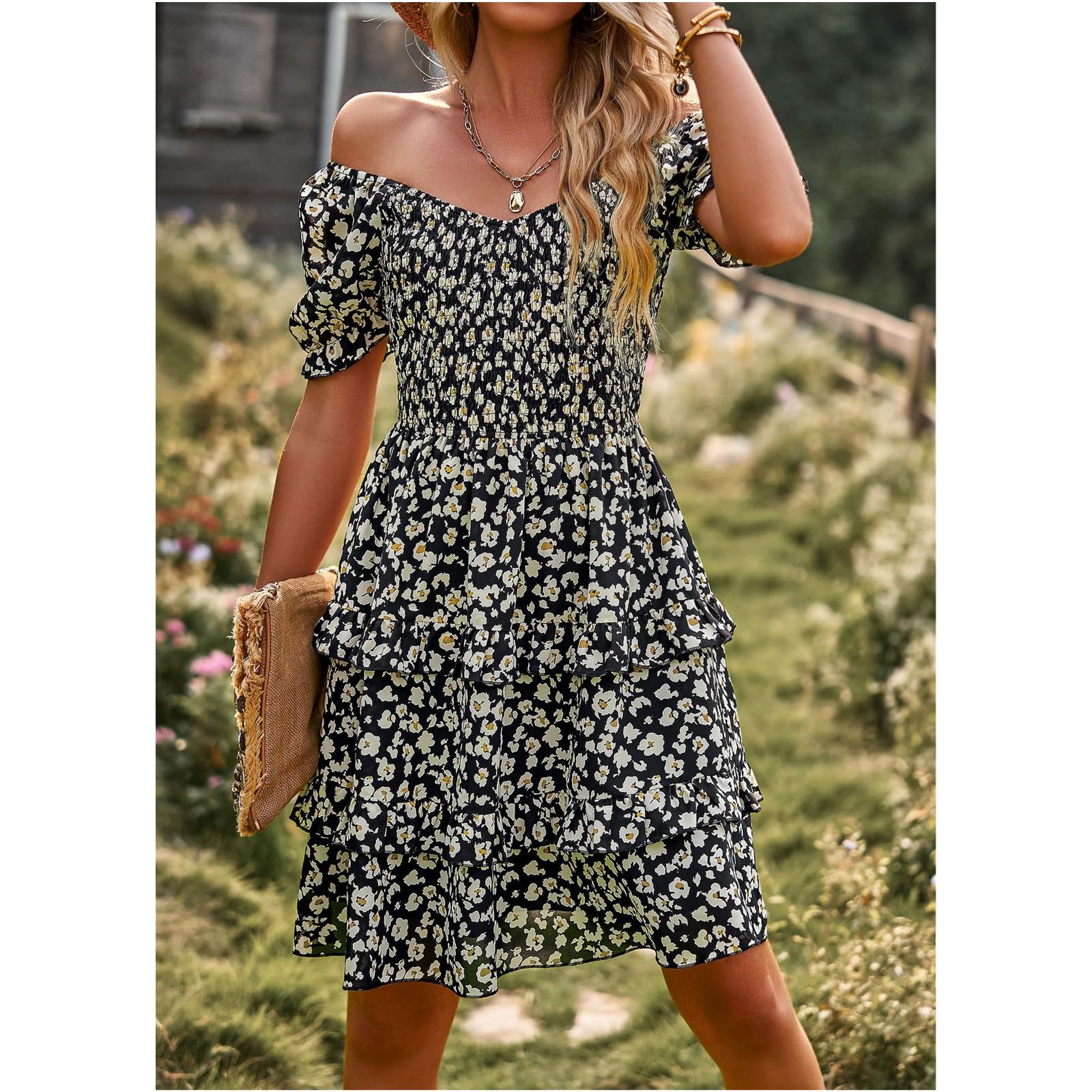 Vestidos de Verano Vestidos de Mujer Vestidos de Flores Vestidos de Mujer Vestidos de Primavera Y Verano Flores Vestidos de Pastel de Manga Corta, HUTALIM, Rosa, m
