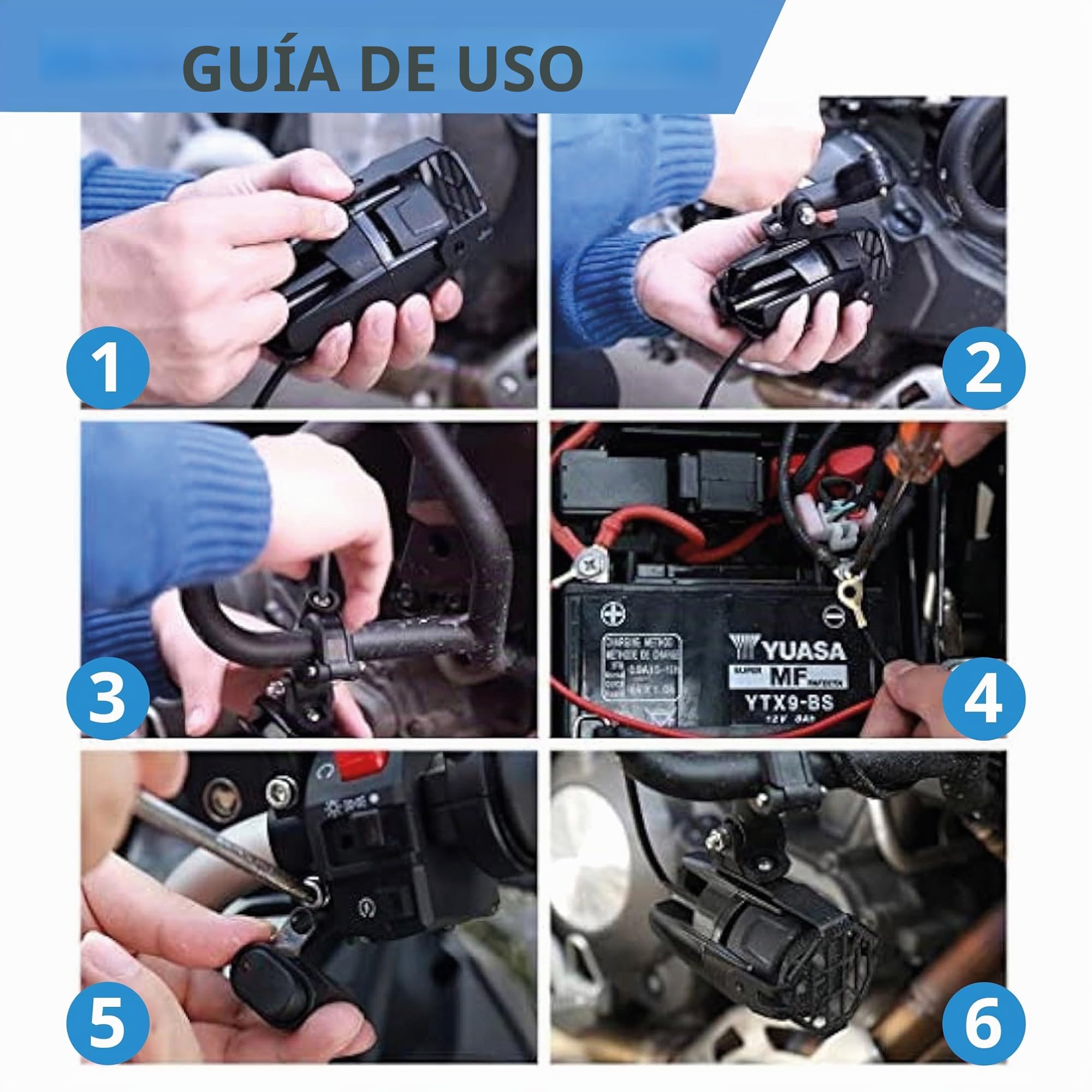 PASSION MOTO Luces adicionales LED antiniebla de largo alcance para moto quad 6000 lm potentes + rejilla de protección + cableado con relé CNC IP68