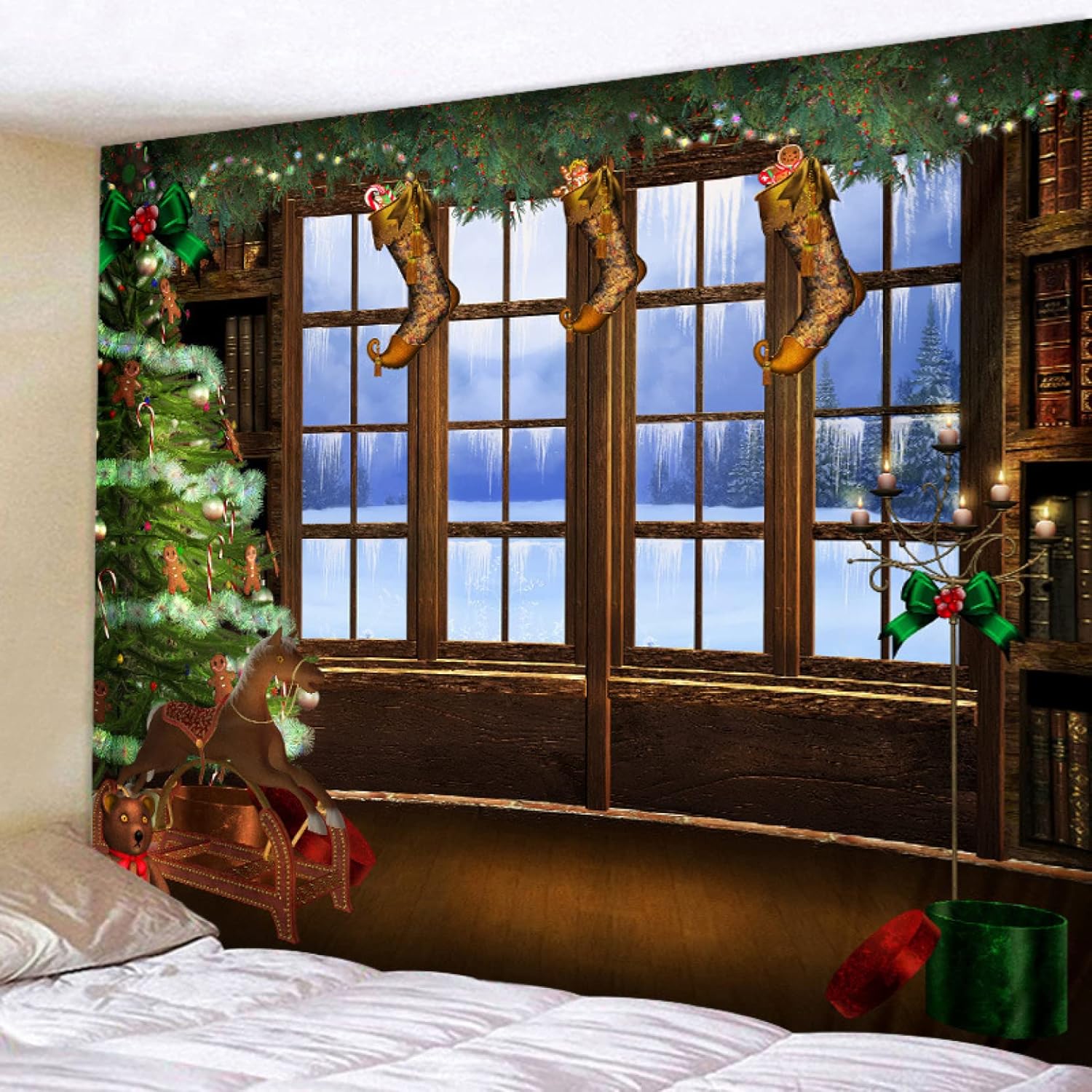 タペストリー 壁掛け クリスマス 飾り クリスマスツリー 北欧 オーナメント おしゃれ飾り 布ポスター 簡単撮影用 0 180cm 壁飾り 掛け物 窓カーテン オフィス パーティー イベント クリスマスプレゼント