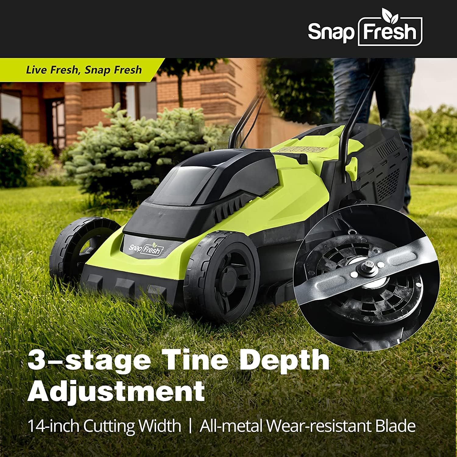 review SnapFresh Cordless Lawn Mower, 14 Inch Electric Lawn Mower with Brushless Motor, 4.0Ah Battery and Charger Included, with 2-in-1 Grass Bag, Push Lawn Mower