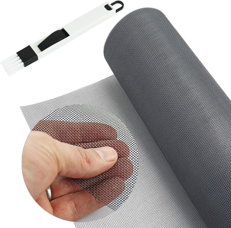 BUZIFU Window Screen Mesh 1.2 x 2.5 m Fiberglass Screen Fly Screens Wire Mesh Insect Meshes Replacement Cuttable Mosquito Net Pet Screens with Cleaning Brush for Windows Doors Patio, Cat-Proof, Grey