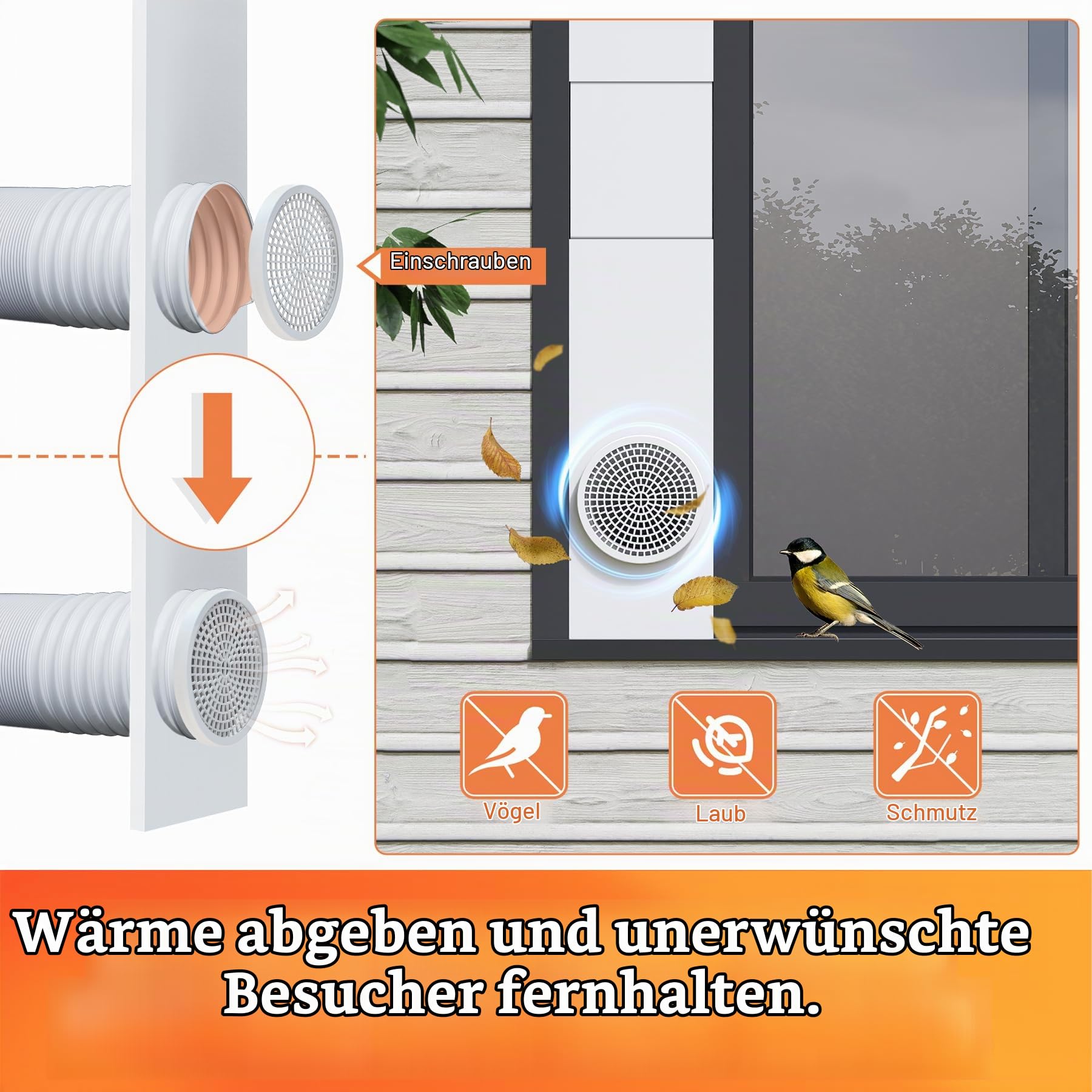 GCGOODS Tragbare Klimaanlagen-Fensterdichtung mit isolierten Schaumstoffplatten, verstellbares AC-Fenster-Ventilationskit mit Kunststoffschutz für 15 cm Durchmesser Abluftschlauch