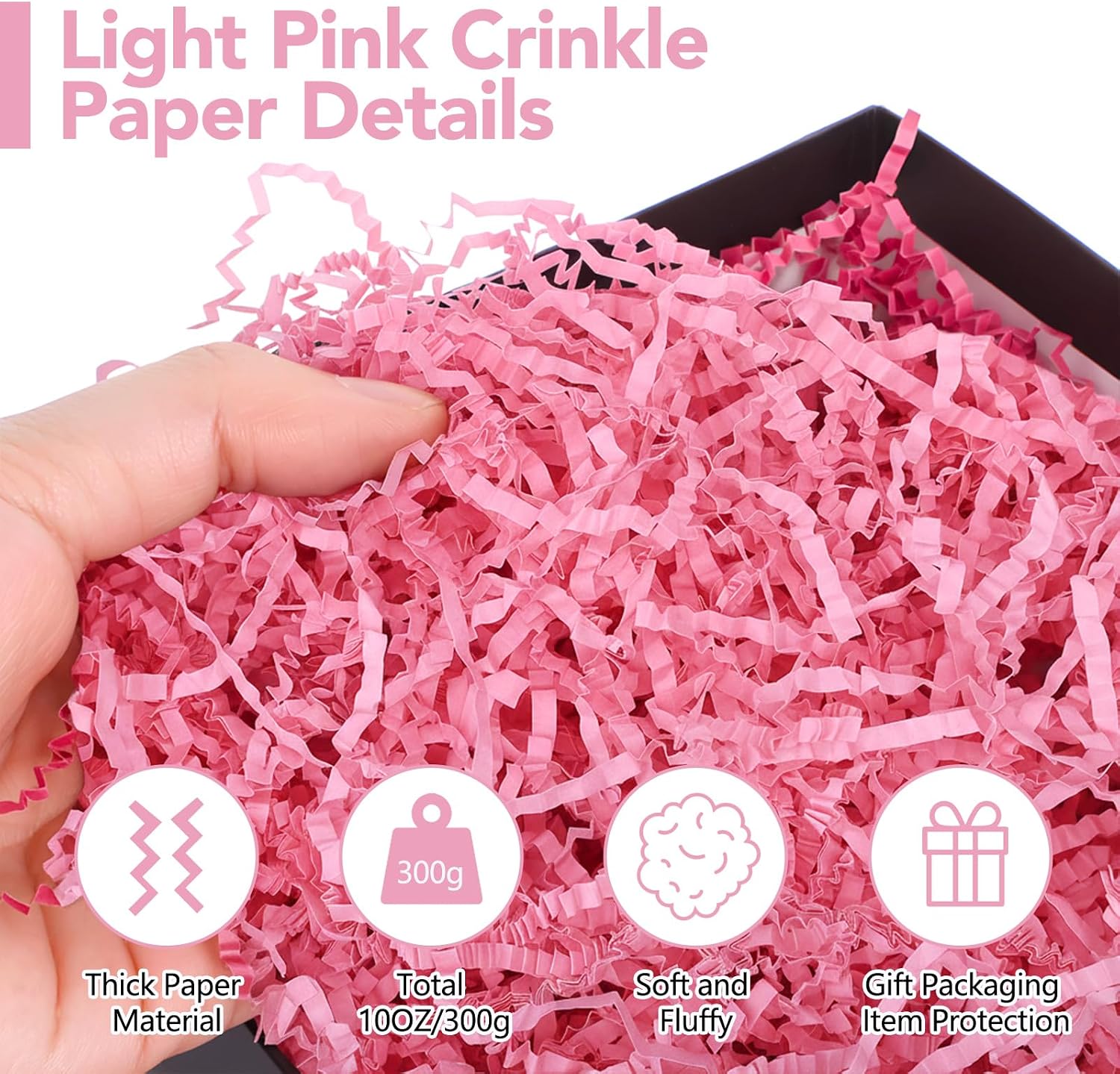 woric 1 LB Light Pink Crinkle Cut Paper Shred Filler for Gift Boxes | FSC-Certified Paper, Soft Cushioning, Fluffs Up Easily, Stuffing for Basket Box Filling, Wedding Birthday Gift Wrapping