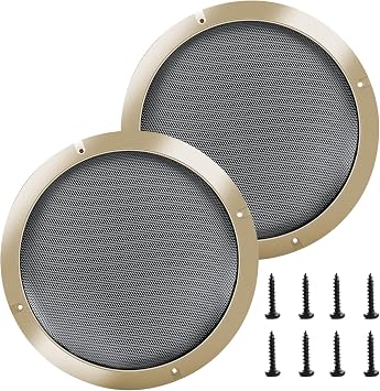 6.5 Speaker Grill Cover 6.5 Inches Speaker Subwoofer Grill Grille Cover with Metal Mesh and Gold Plastic Rim for Car Speakers, Home Speakers