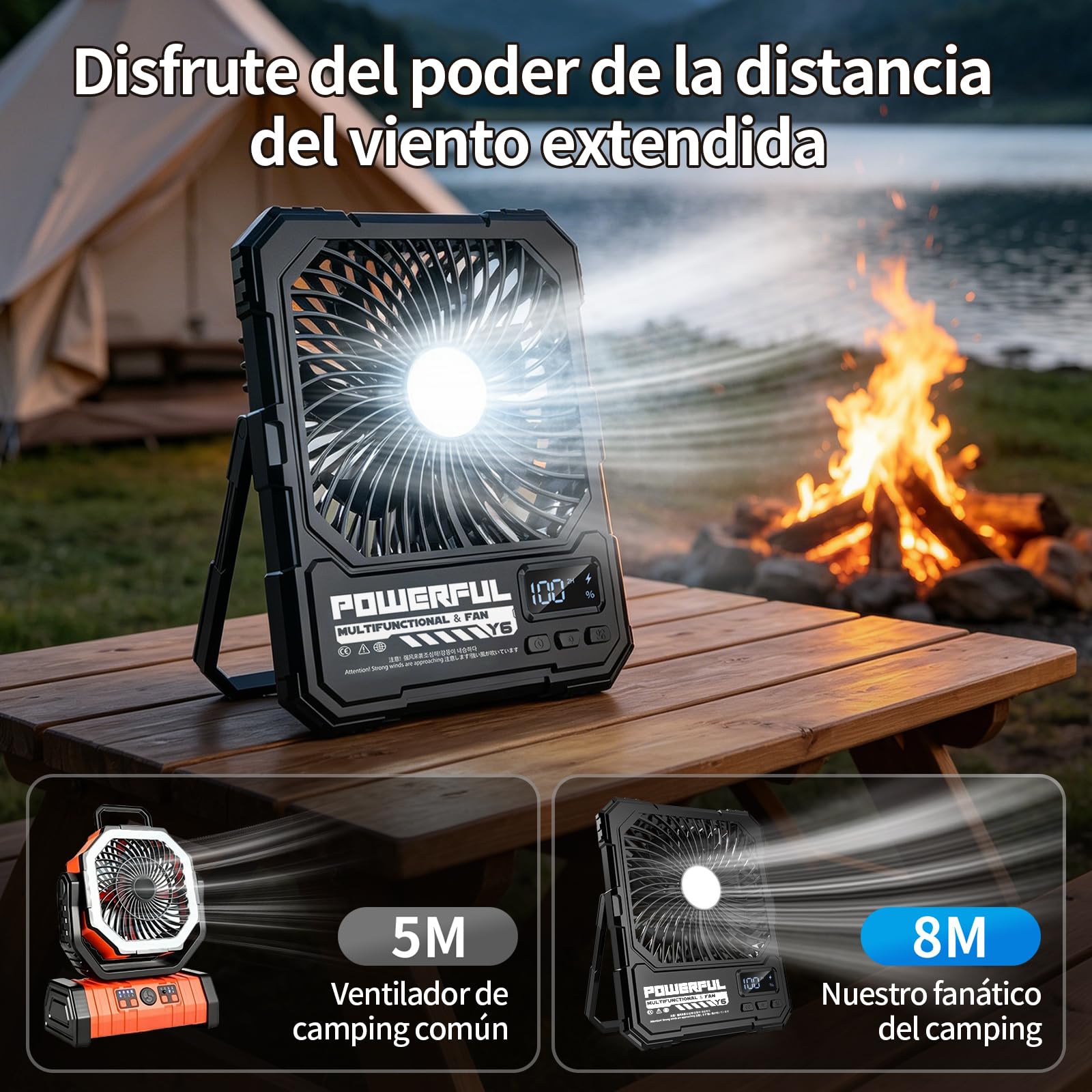 Ventilador Portátil para Camping con Batería de 20000 mAh, Ventilador de Viaje Recargable Ultradelgado de, Hasta 82 Horas de Duración de la Batería, Adecuado para Dormitorios y Tiendas de Campaña