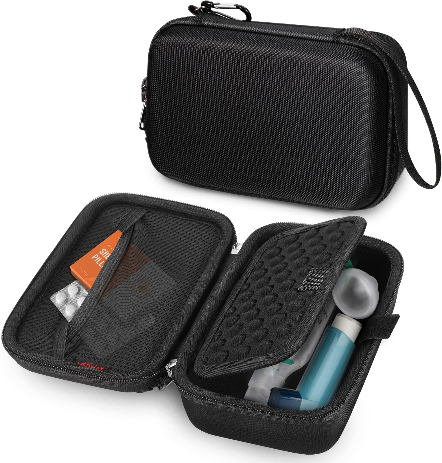MEDMAX Hard Shell Case for Portable Nebulizer Asthma Inhaler, Shockproof Anti-Scratch Travel Carrying Case for Personal Inhalers Nebulizador for Breathing Problems Handheld Nebulizer (Black)