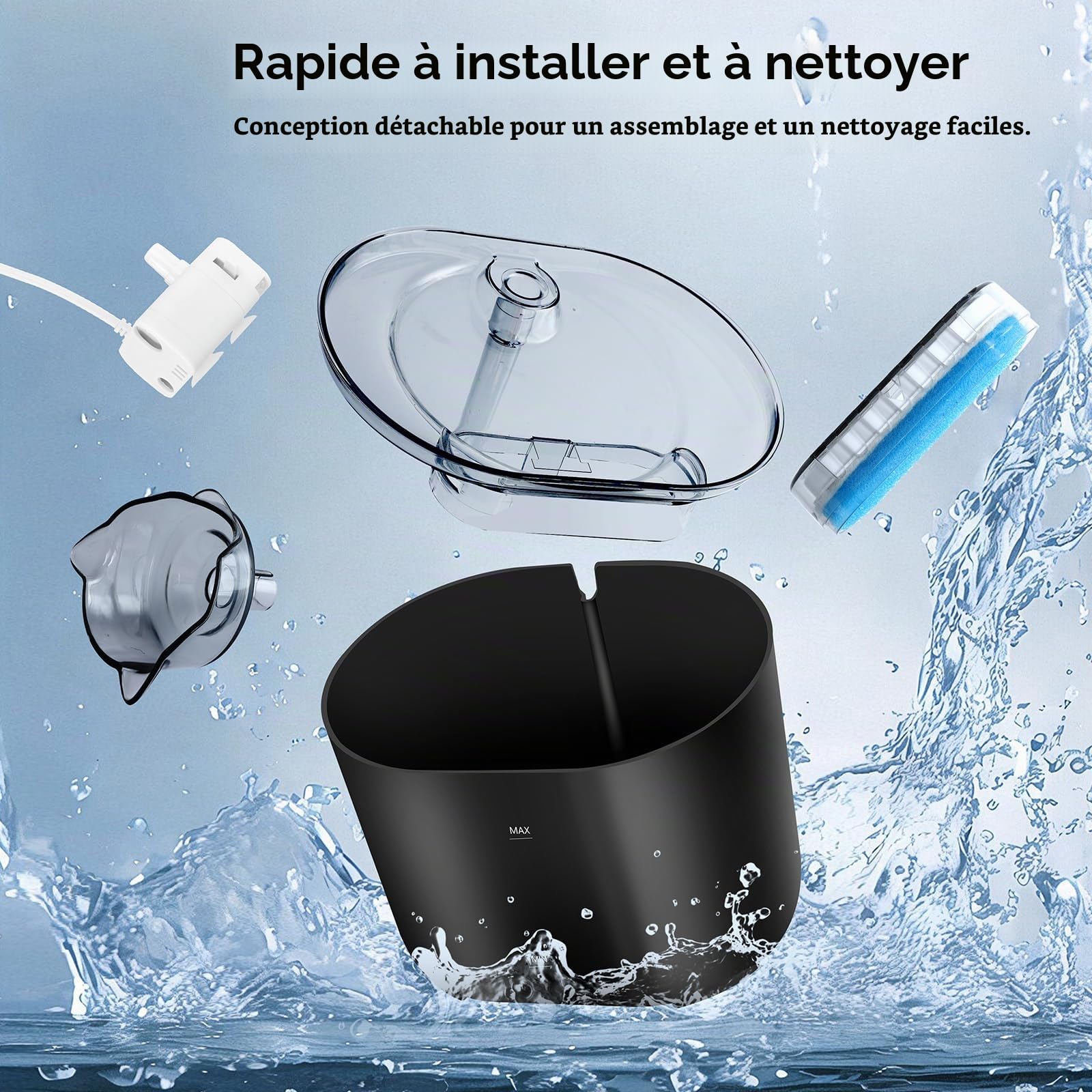 Romon Fontaine a Eau Chat, Fontaine à Eau pour Chat 2,2L, Super Silent Fontaine, Fontaine pour Chats D'intérieur - pour Plusieurs Animaux Domestiques - Noir