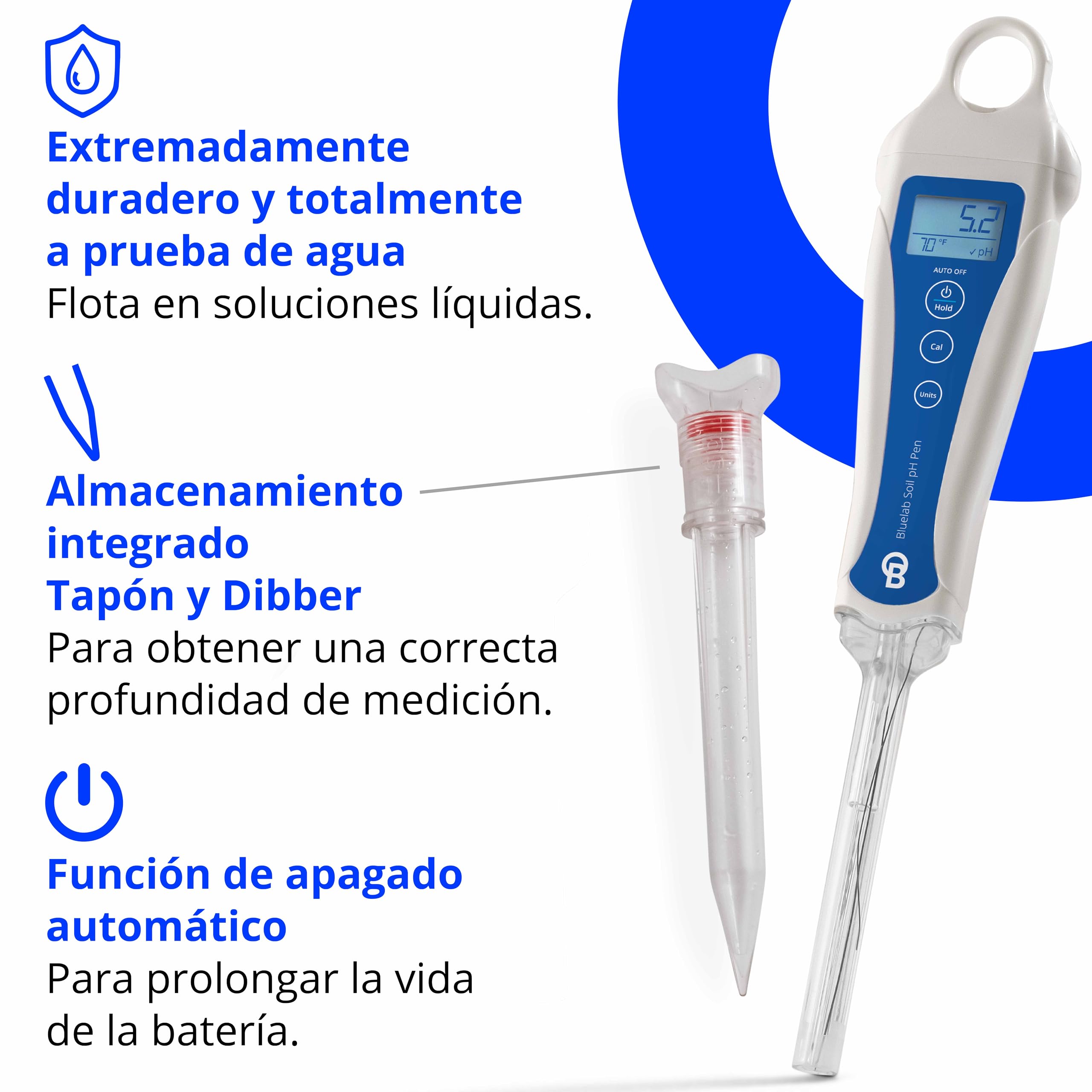 Bluelab PENSOILPH Soil pH Pen - medidor digital para suelo, agua, coco, lana de roca y soluciones nutritivas, con fácil calibración - medición de acidez
