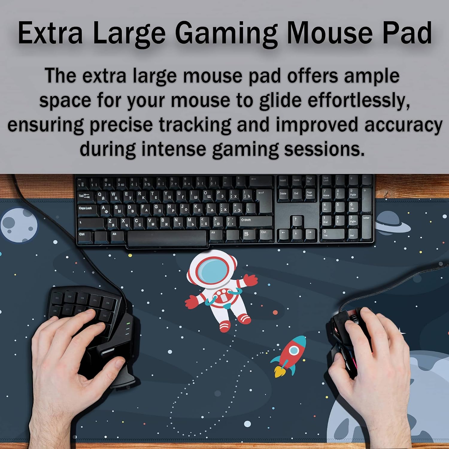 Keyboard Mat Cute Astronaut Large Mouse Pads Men¡¯s Office Accessories Pc Mouse Pad Mousepad XXL Non-Slip Rubber Base Waterproof with Stitched Edges 35.4" X 15.7" for Game Office, image 4