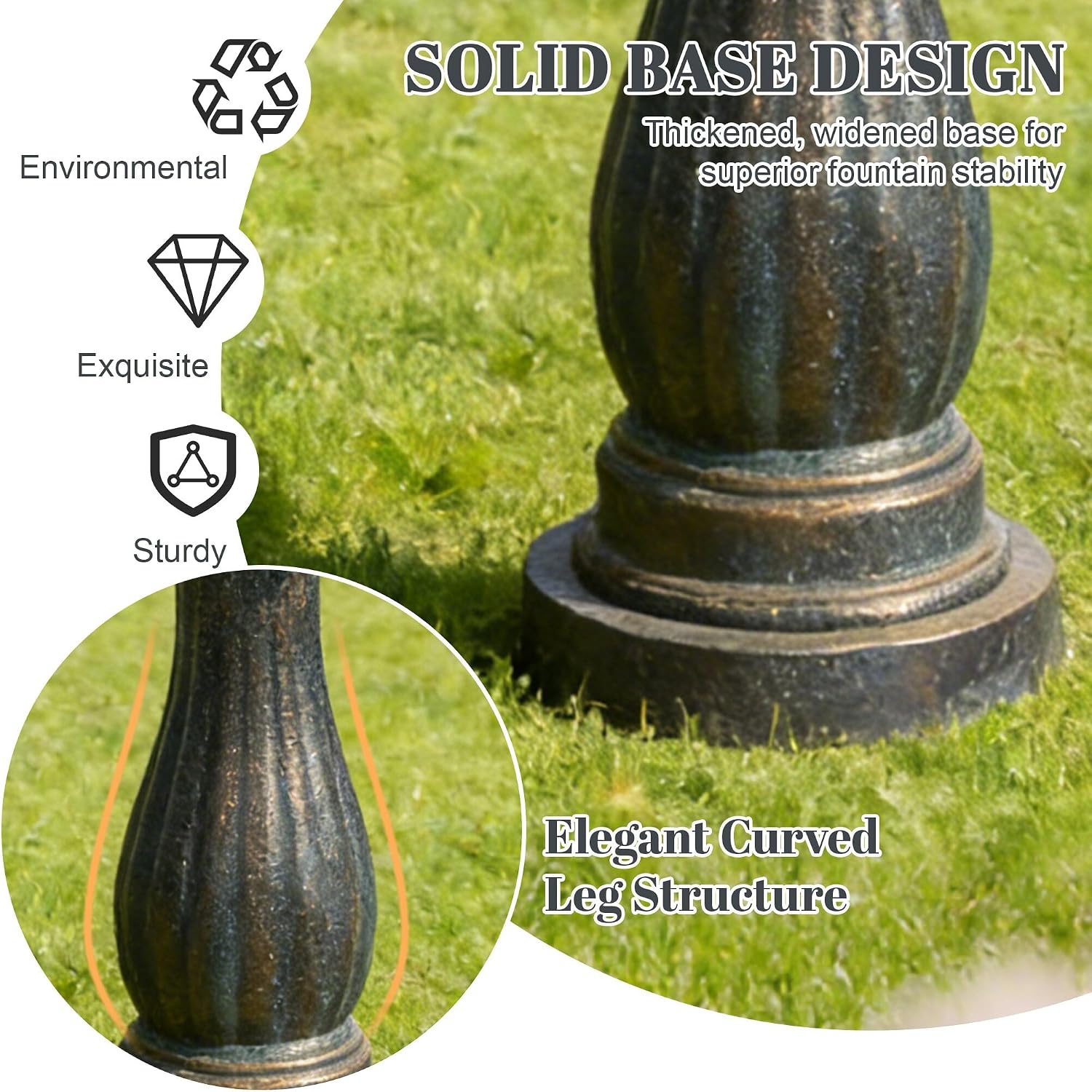 48.03" 3-Tiers Outdoor Water Fountains, Italian Pineapple Large Cascading Waterfall Fountain, Weather-Resistant Resin Freestanding Fountain Features for Garden, Patio, Backyard (Black)