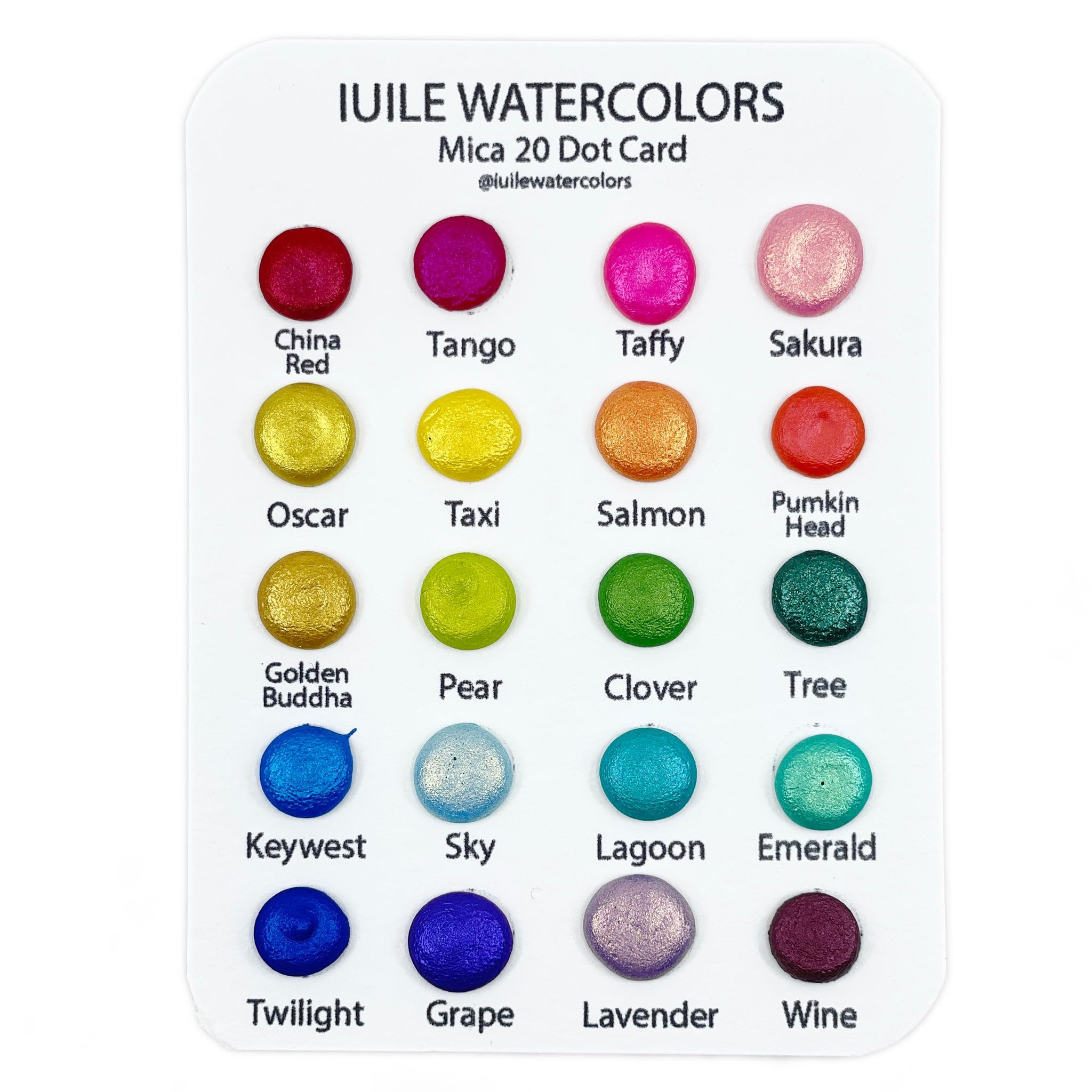 IUILEHandmade Watercolor Paints - Mica 20 Dot Card (20 colors). Metallic, Shiny, Shimmer