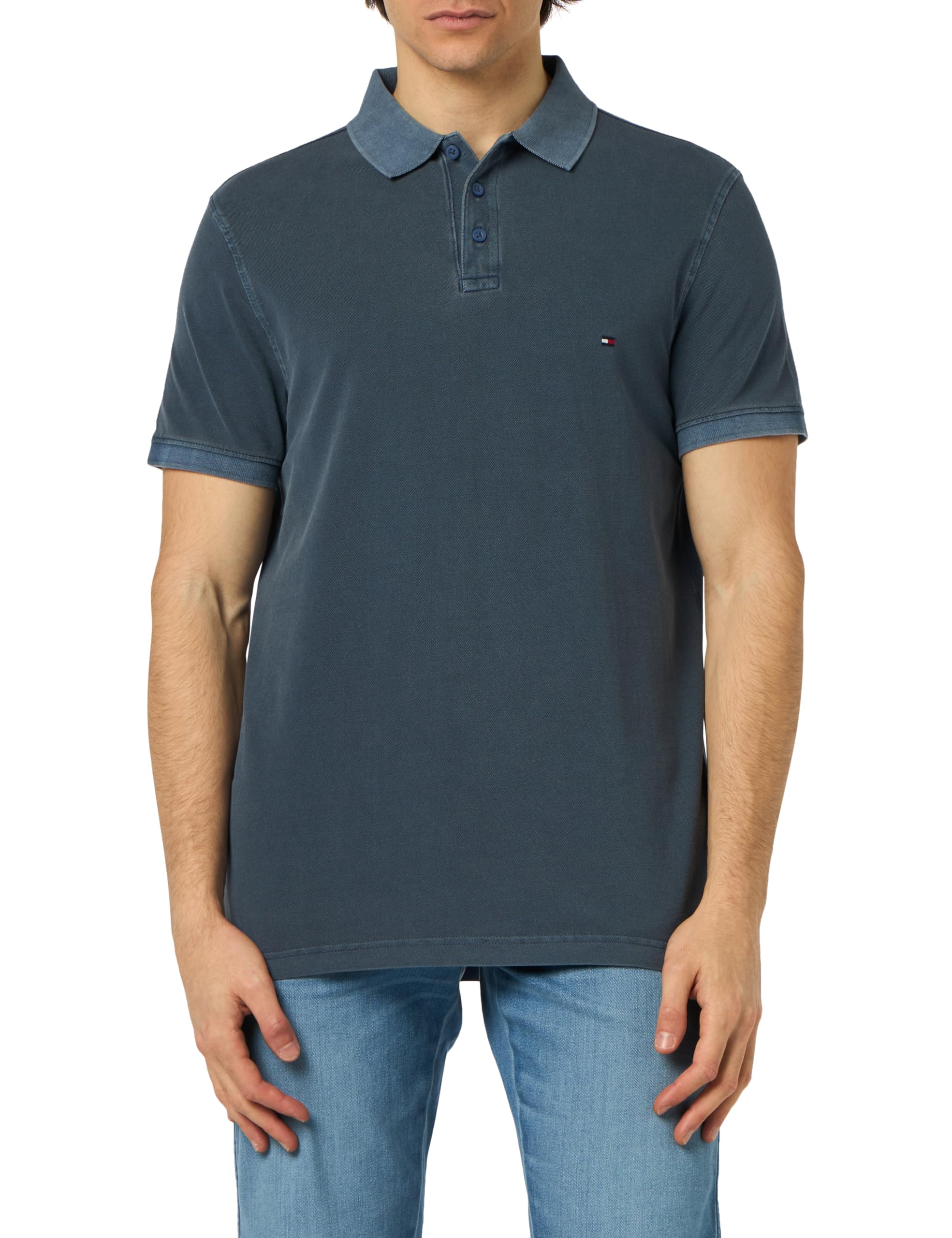 Tommy Hilfiger Men's Garment Dye Reg Polo Mw0mw34757 S/S Polos, Blue (Faded Indigo), M