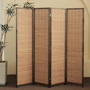 Furnnylane 4 Panel Bamboo Room Divider and Folding Panel Screen,Bamboo Panel Divider for Room Separation,Brown,170 cm H x 156 cm W