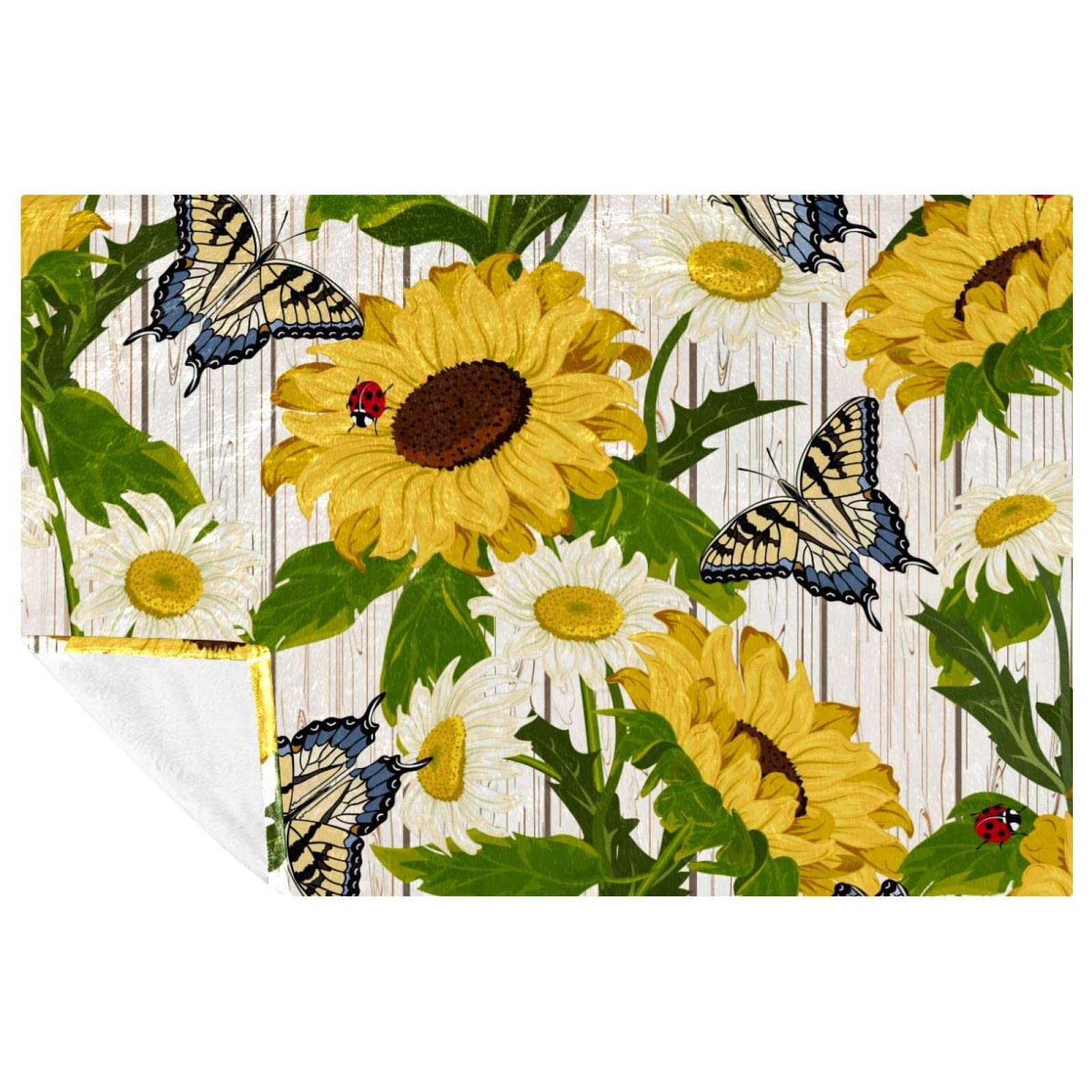 Couverture douce et chaude canapé lit camping plage avec motif marguerite et papillon