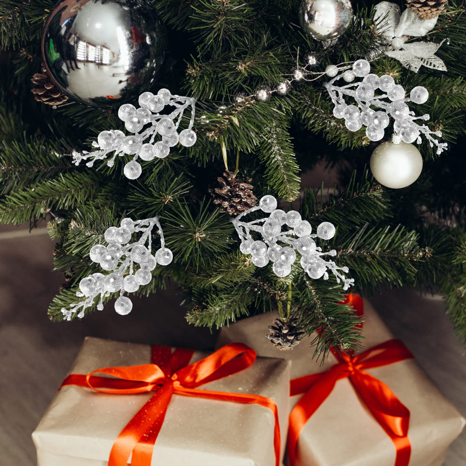 HOMSFOU Bacche Artificiali Natalizie Glitterate 10 Pezzi Rami Decorativi Per Alberi Di Natale e Ghirlande Decorazioni Per Feste a Tema Natalizio
