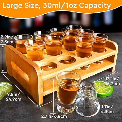 Miniatura 2 de Juego de 12 vasos de chupito para servir vasos de chupito de 1 onza1.0 fl oz, base gruesa con soporte organizador para fiesta de tequila, club, bar,
