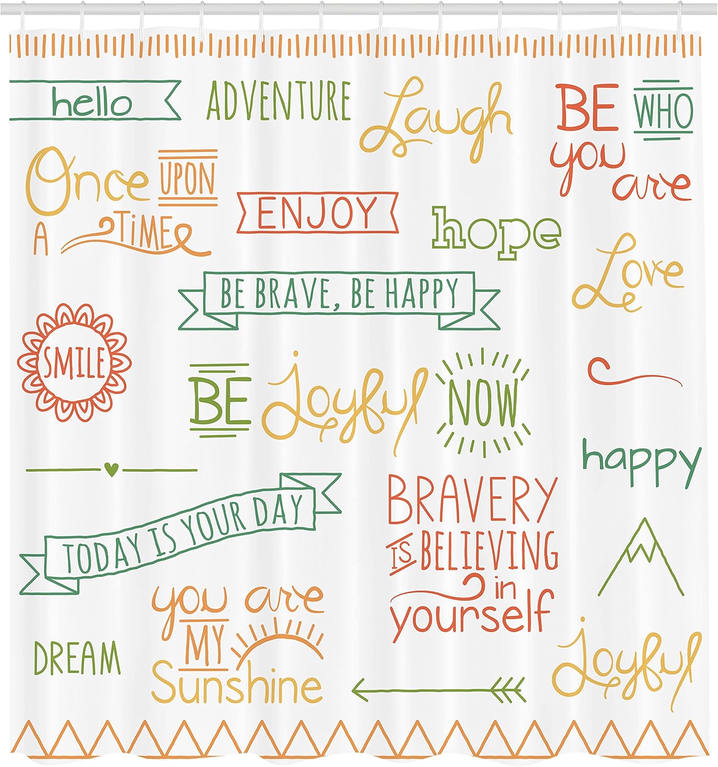 Ambesonne Adventure Shower Curtain, Various Words on Happiness and Self Value Uplifting Phrases Being Who You are, Cloth Fabric Bathroom Decor Set with Hooks, 69" W x 70" L, Sea Green